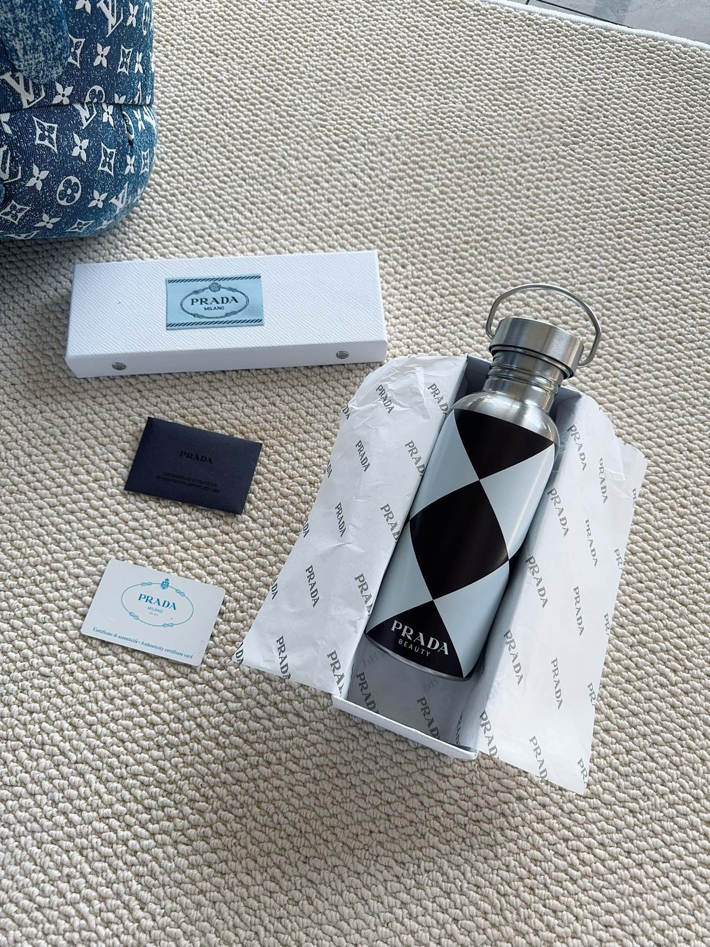PRADA CHECKERED STAINLESS STEEL BOTTLE