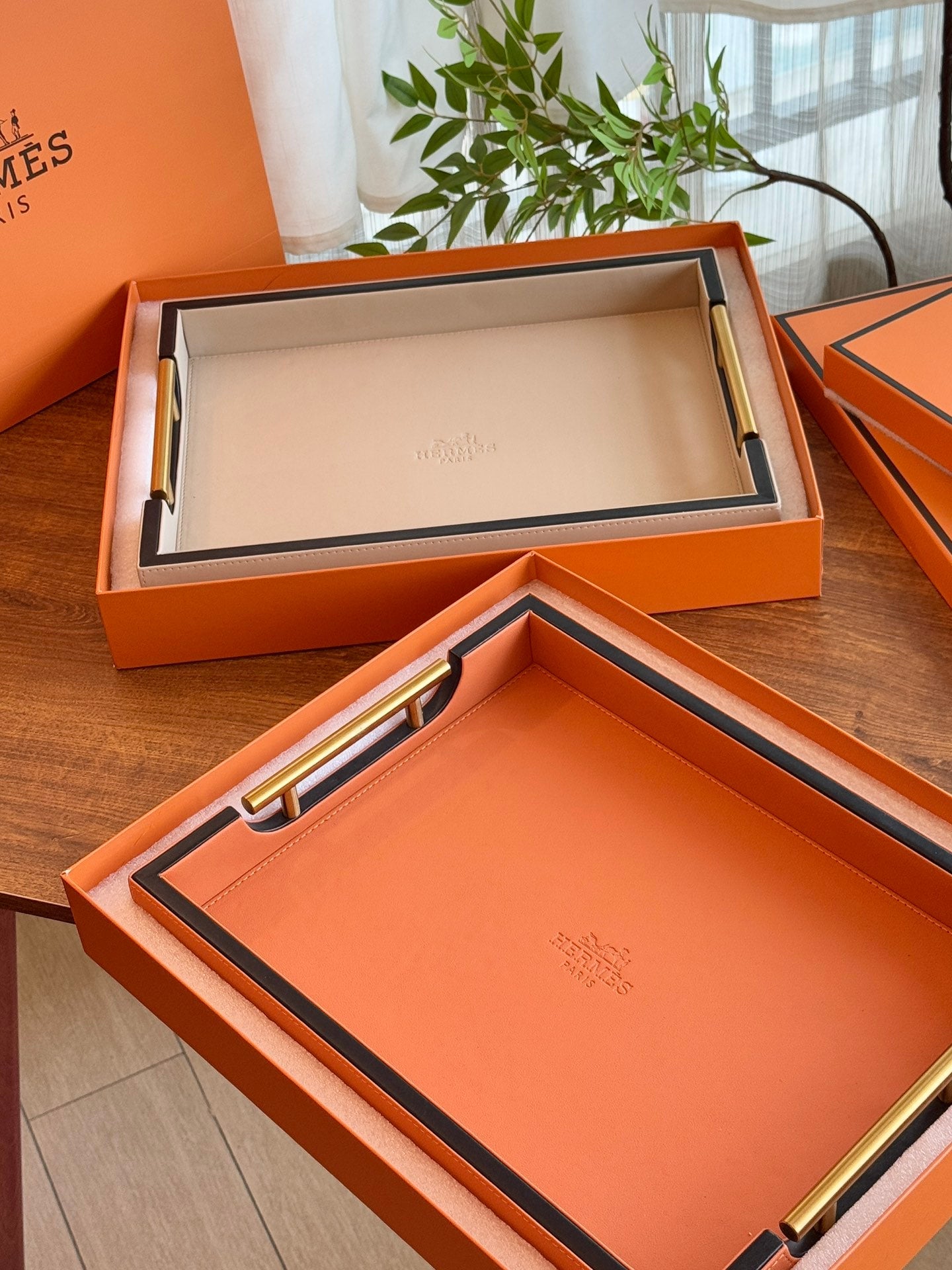 HERMES LEATHER SERVING TRAY