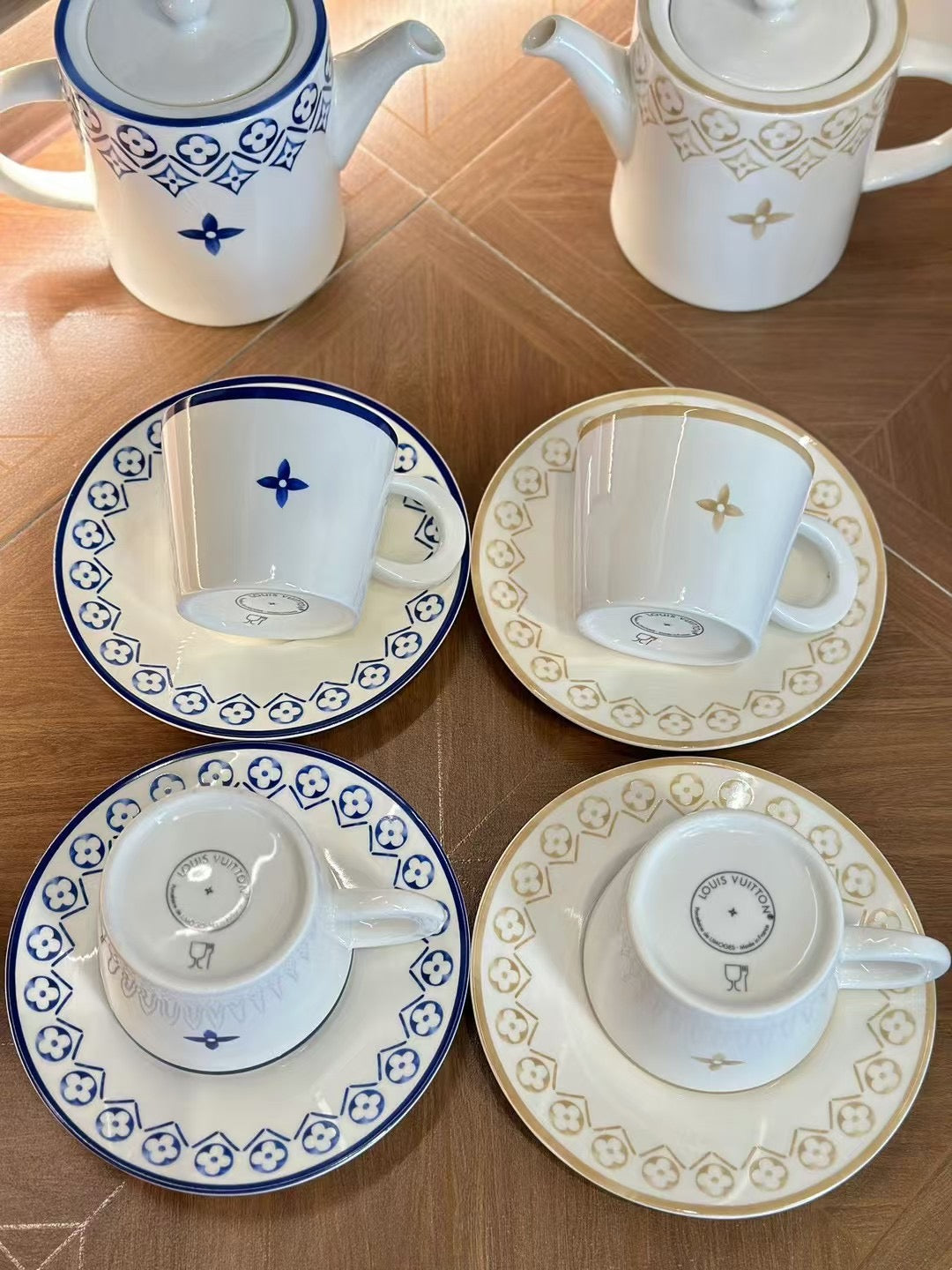 CUSTOM LV TEA CUP AND TEA POT SET