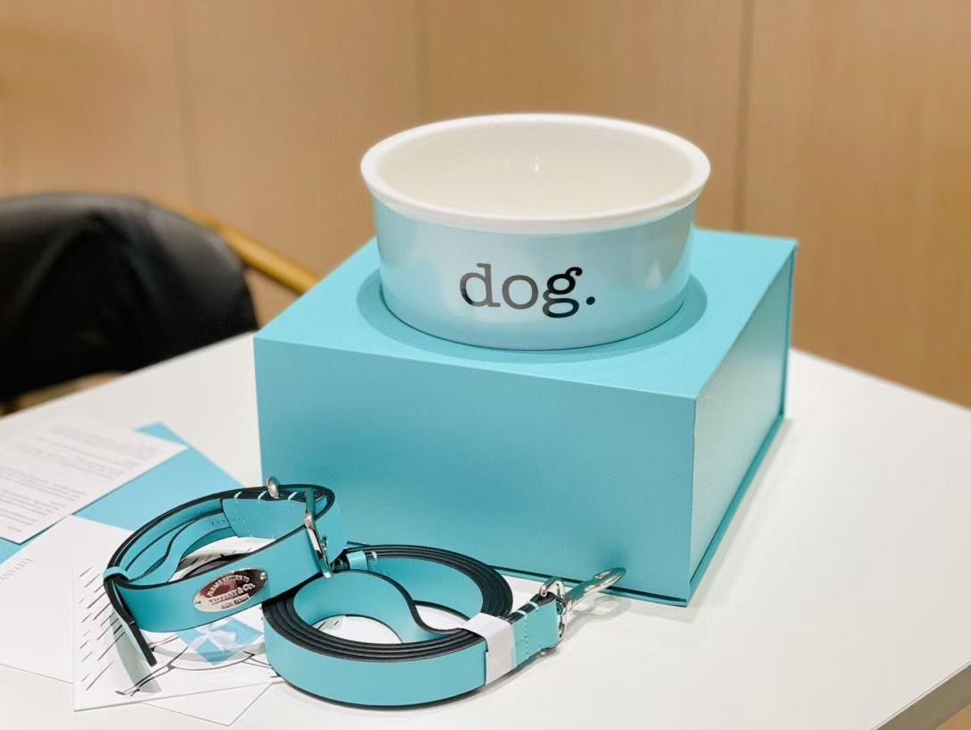TIFFANY DOG BOWL, COLLAR AND LEASH