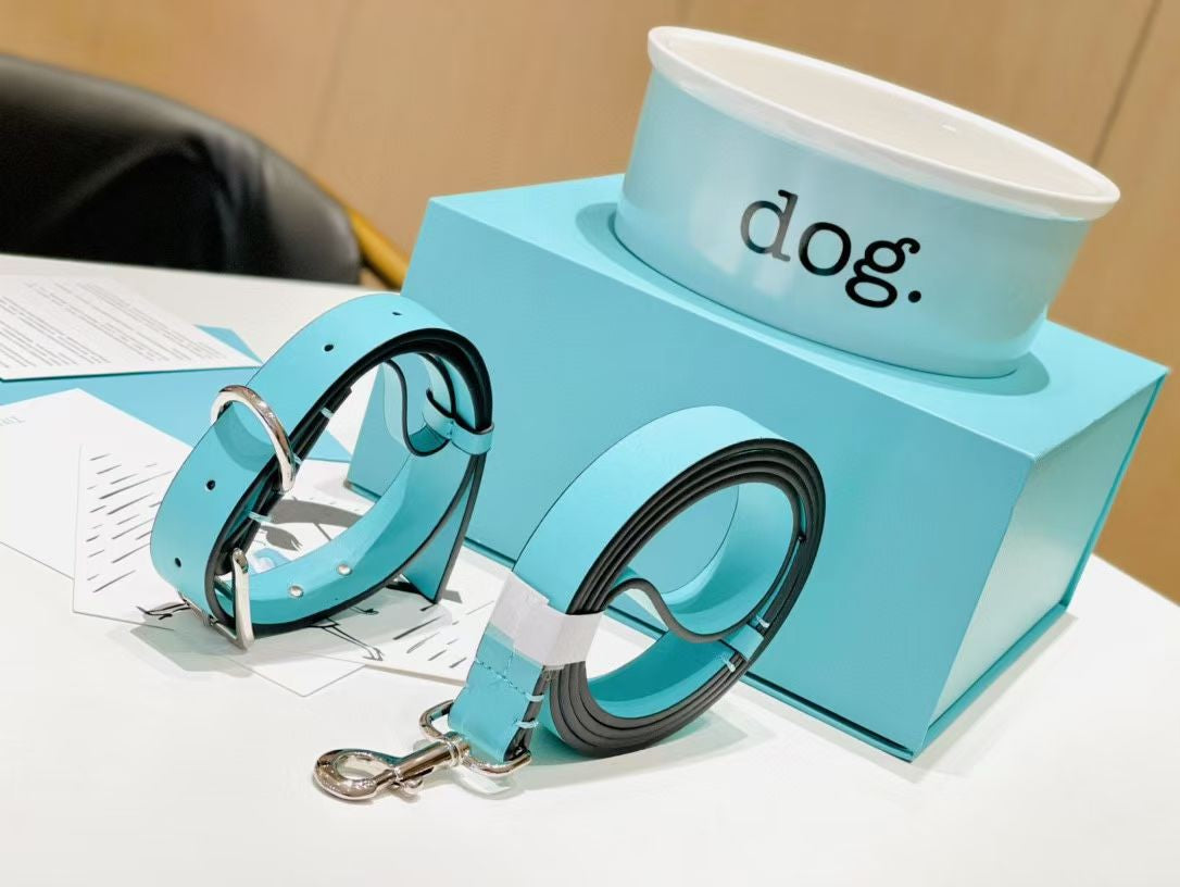 TIFFANY DOG BOWL, COLLAR AND LEASH