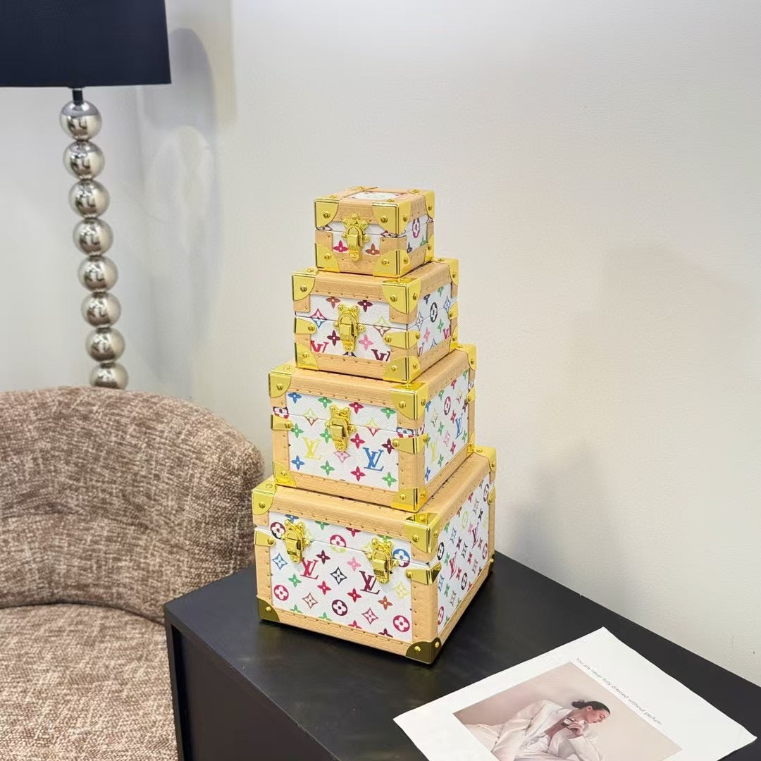 CUSTOM LV PYRAMID MONOGRAM TRUNK SET MURAKAMI WHITE