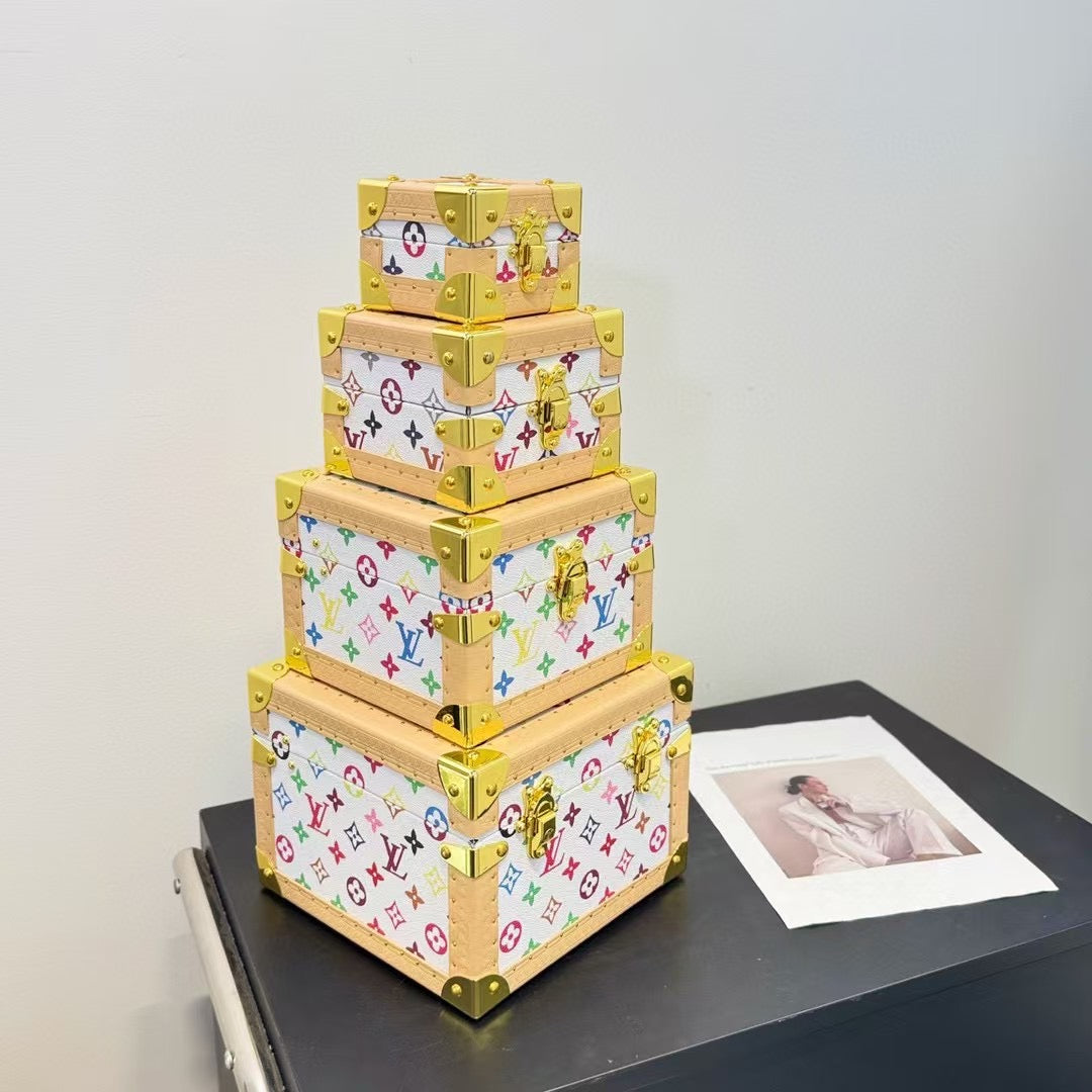 CUSTOM LV PYRAMID MONOGRAM TRUNK SET MURAKAMI WHITE