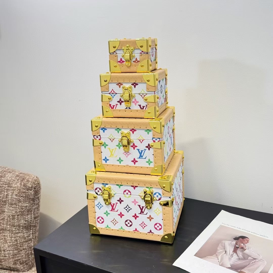 CUSTOM LV PYRAMID MONOGRAM TRUNK SET MURAKAMI WHITE