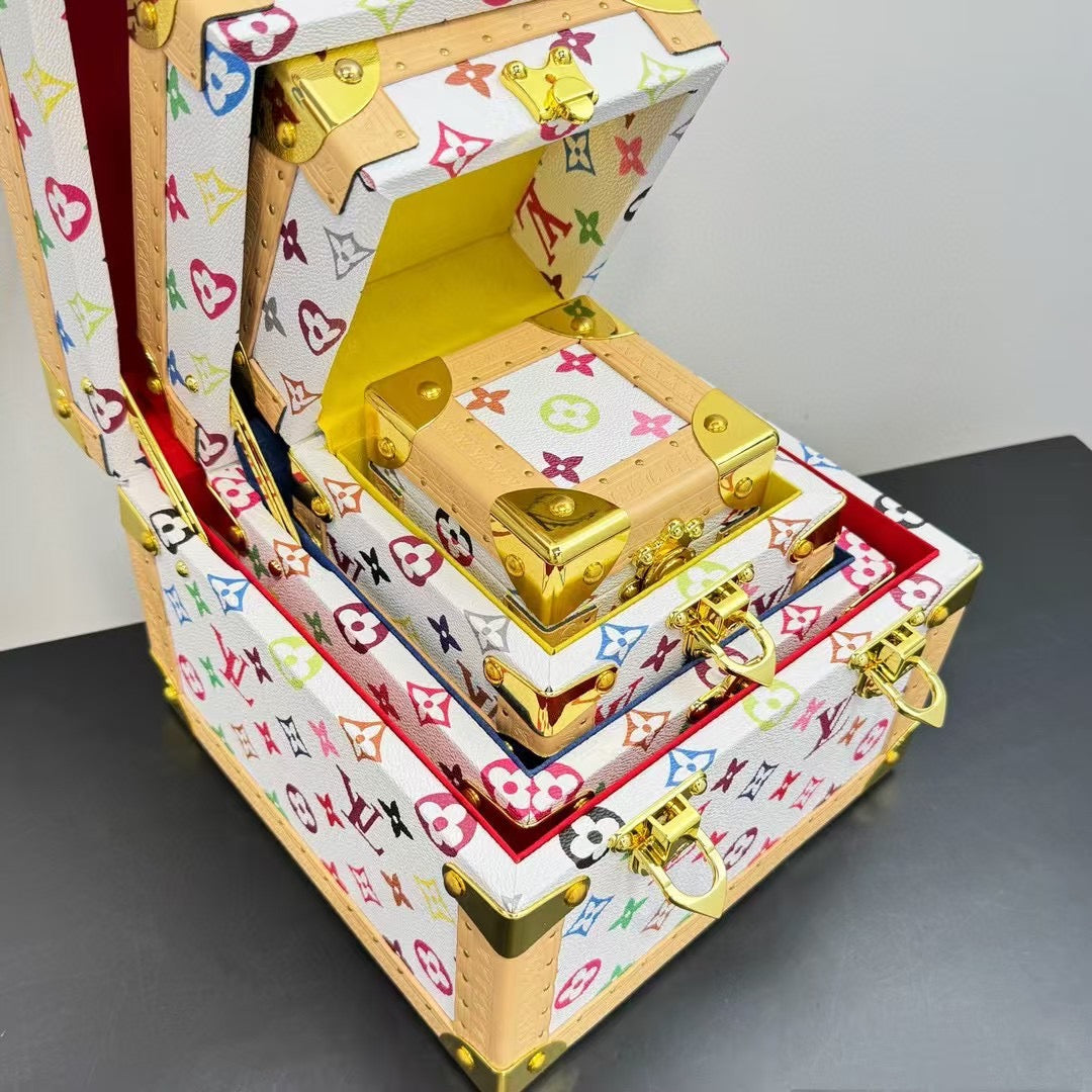 CUSTOM LV PYRAMID MONOGRAM TRUNK SET MURAKAMI WHITE
