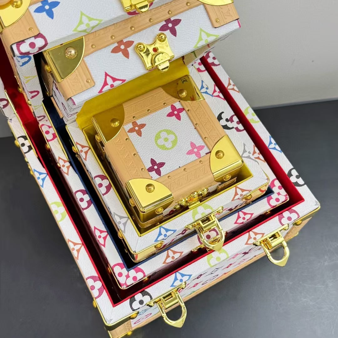 CUSTOM LV PYRAMID MONOGRAM TRUNK SET MURAKAMI WHITE