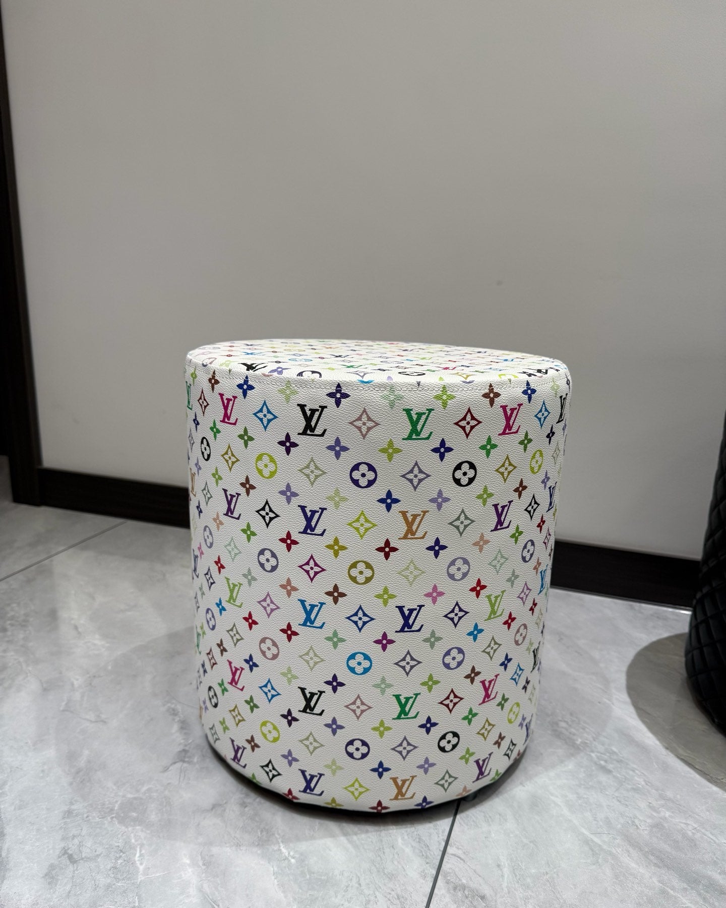 CUSTOM LV MULTICOLOUR OTTOMAN STOOL (WHITE)