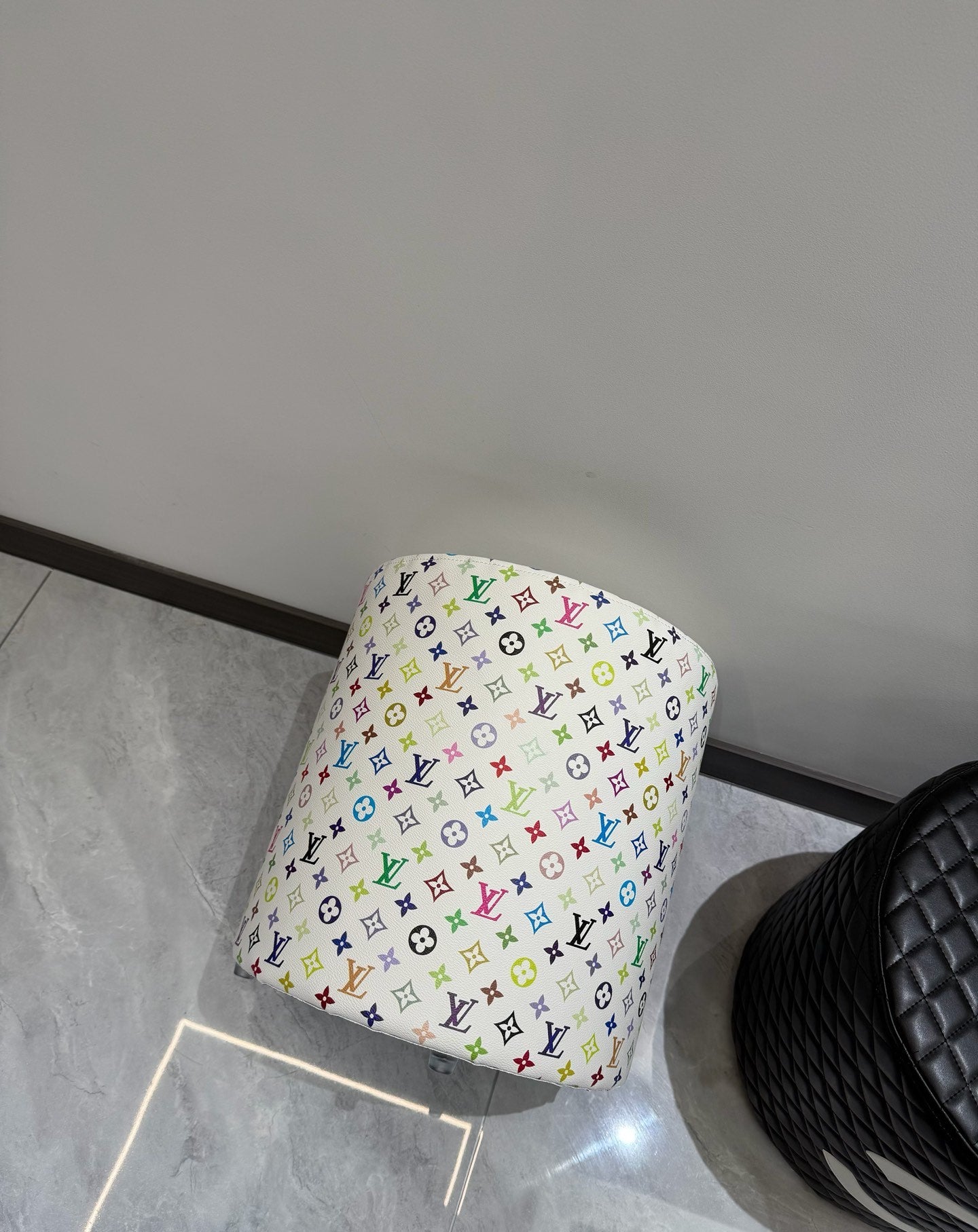 CUSTOM LV MULTICOLOUR OTTOMAN STOOL (WHITE)