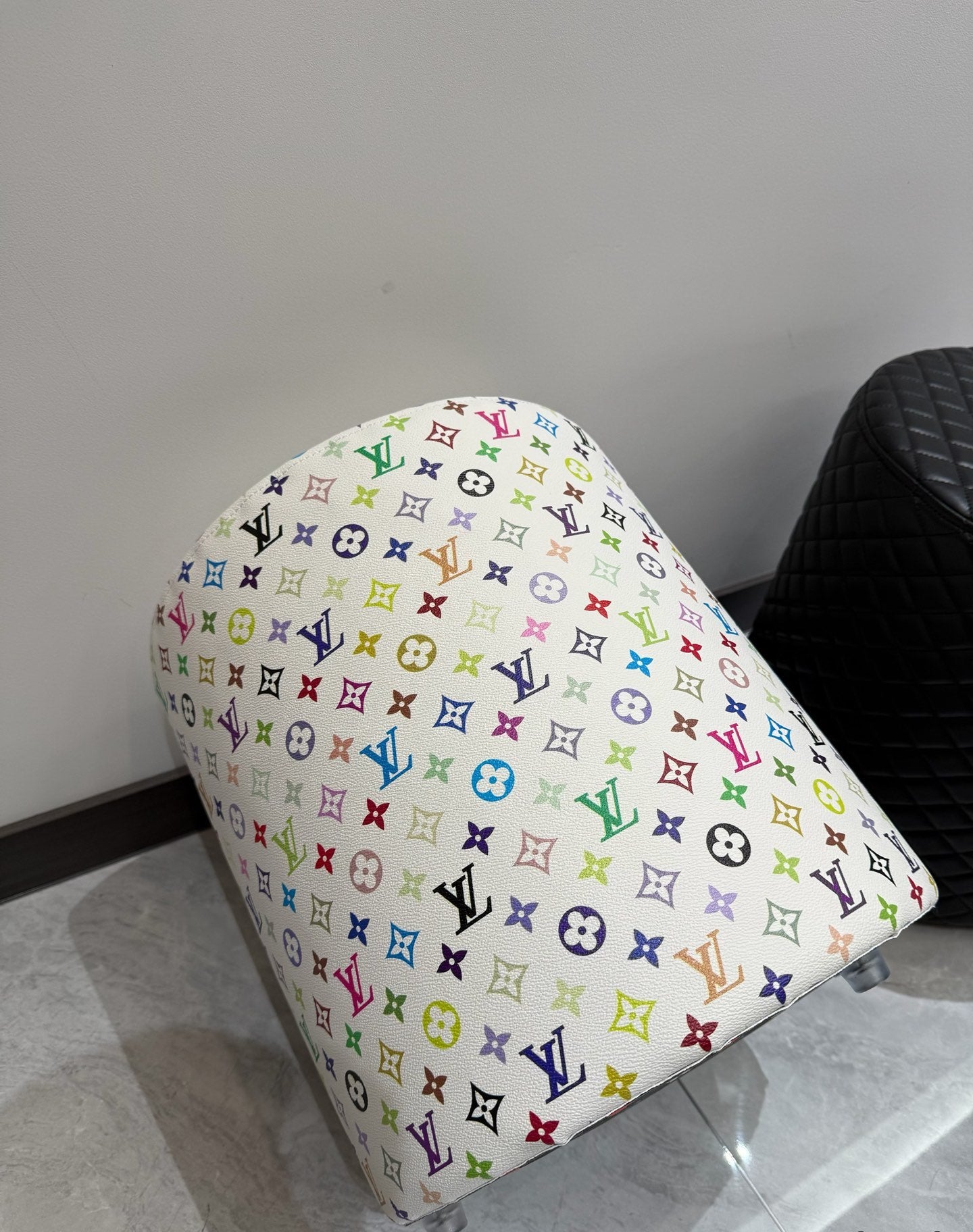 CUSTOM LV MULTICOLOUR OTTOMAN STOOL (WHITE)