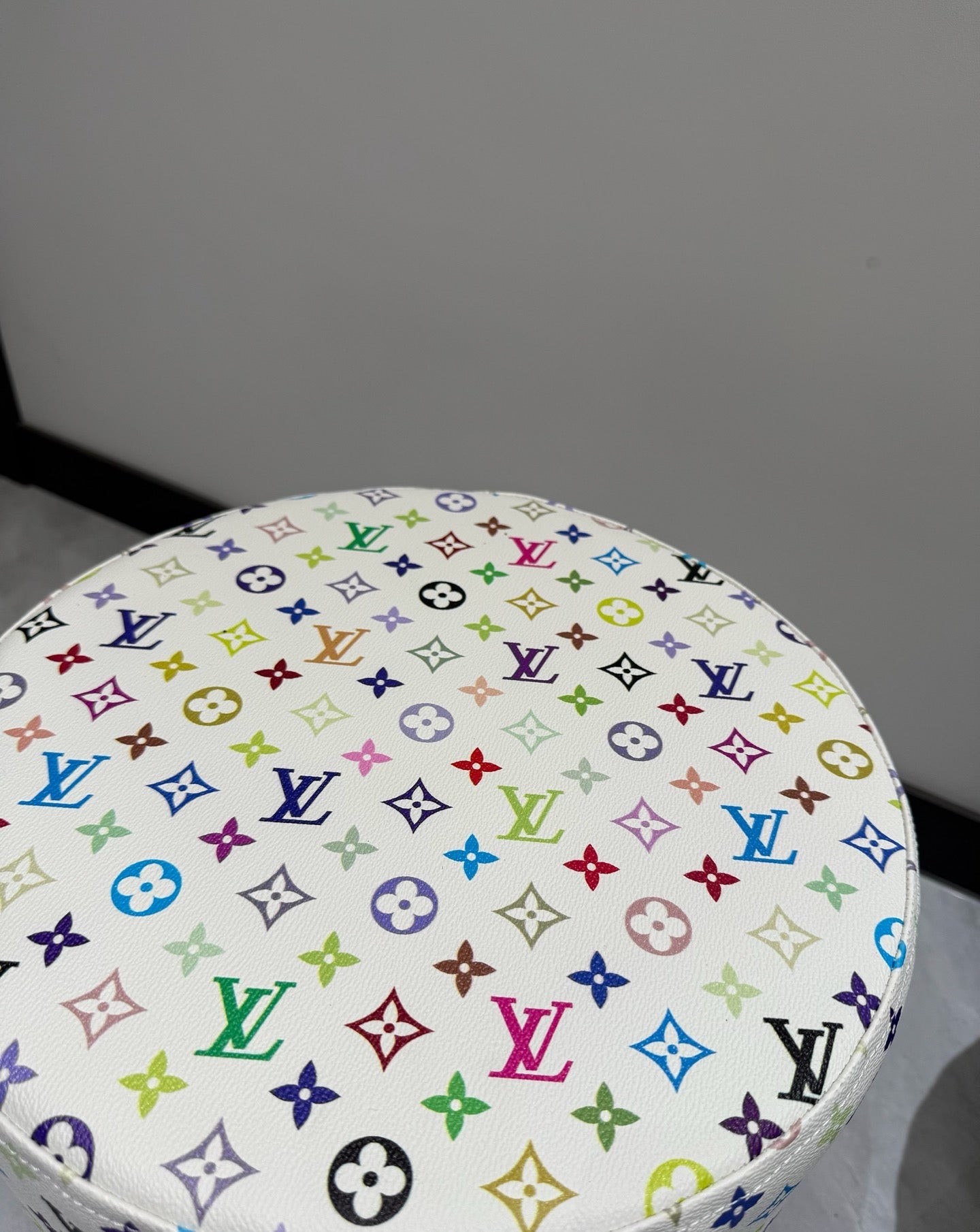 CUSTOM LV MULTICOLOUR OTTOMAN STOOL (WHITE)