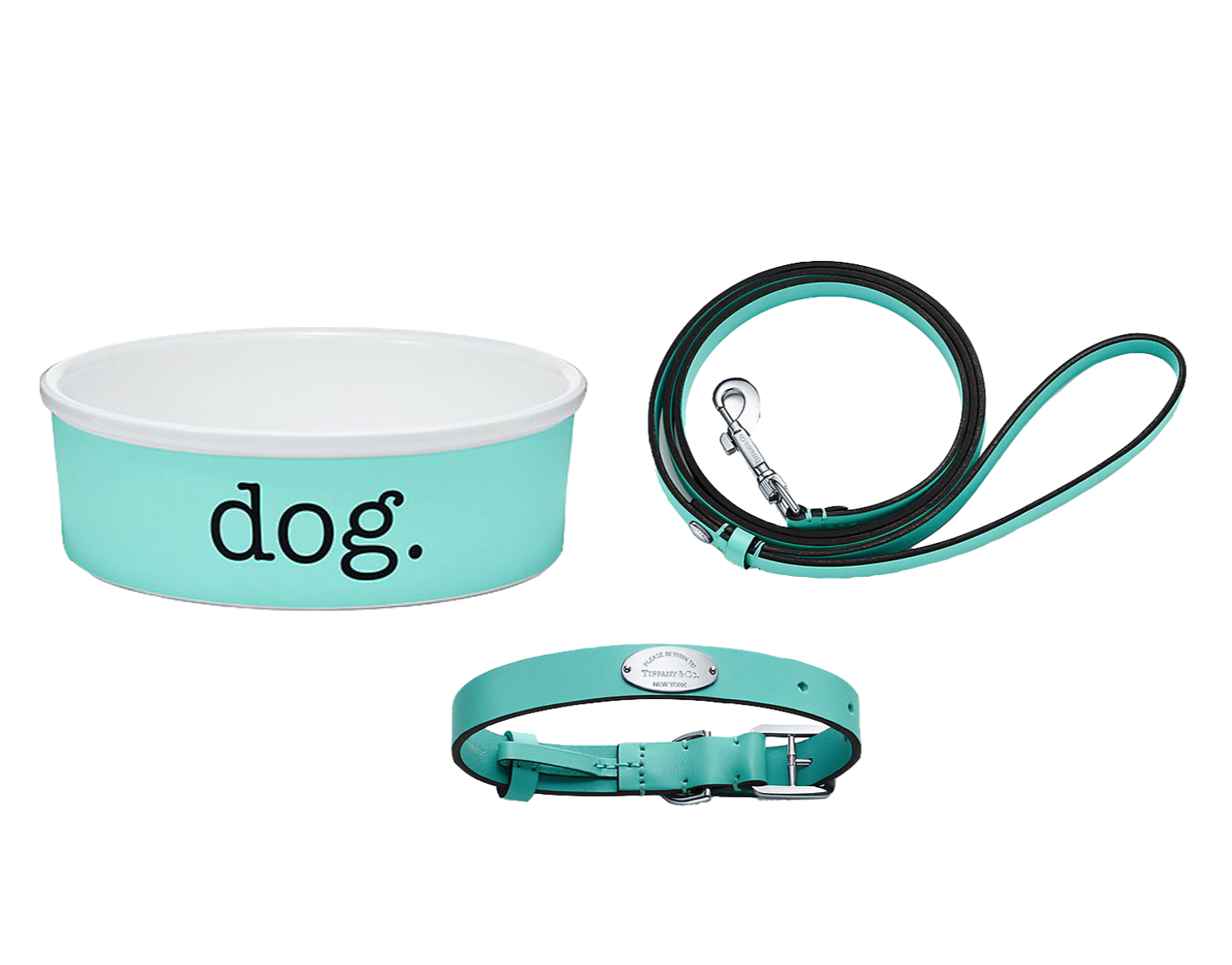 TIFFANY DOG BOWL, COLLAR AND LEASH