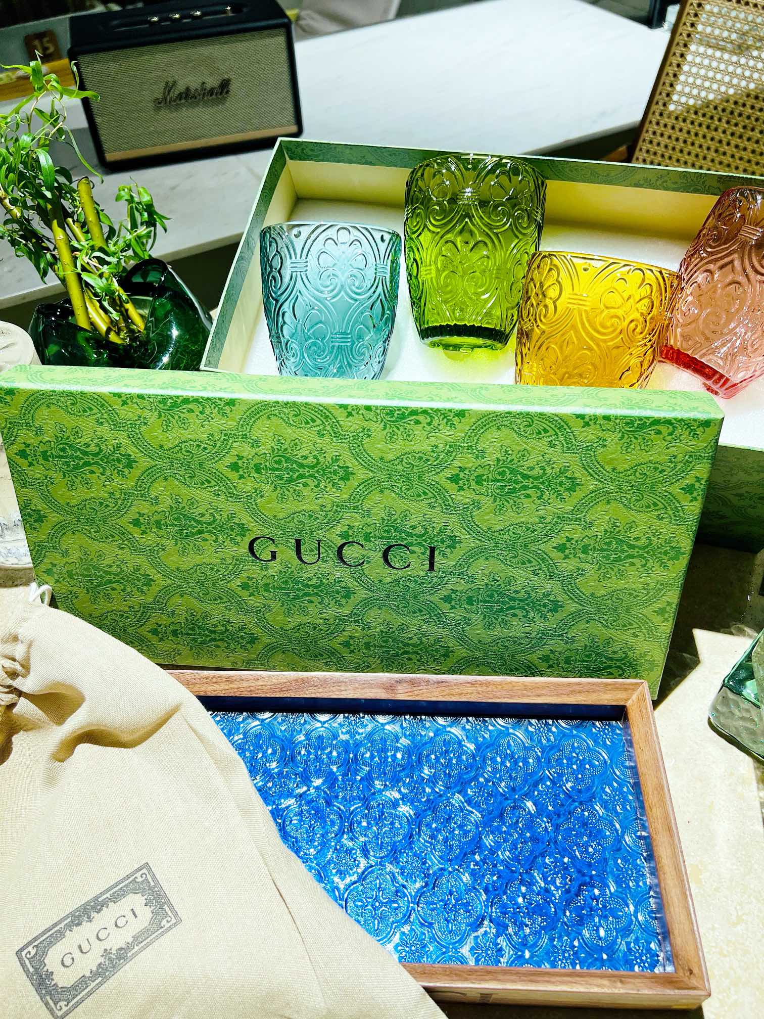 GUCCI GLASS AND TRAY SET