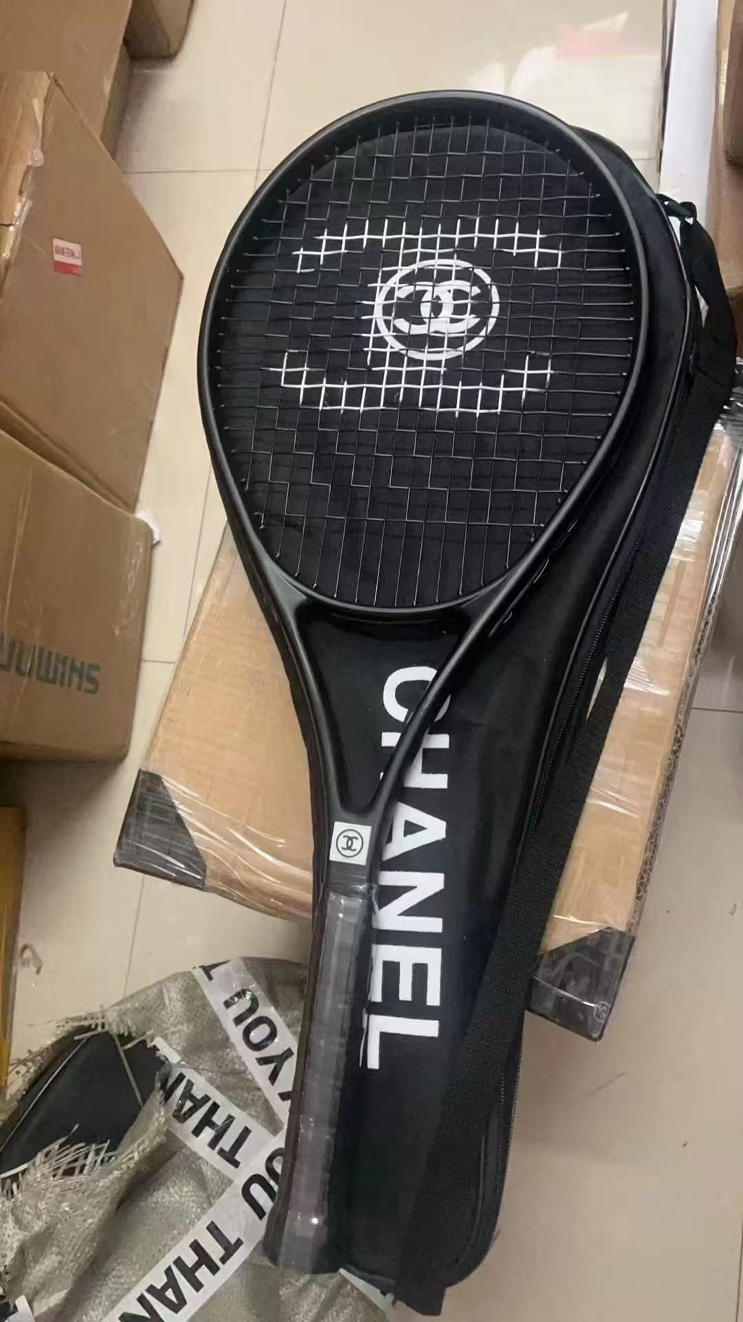 CHANEL BLACK TENNIS RACKET SET