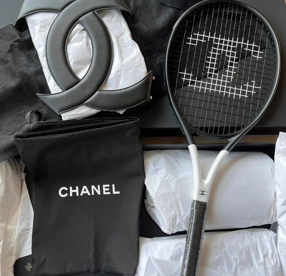 CHANEL TENNIS RACKETS WITH LEATHER CASE