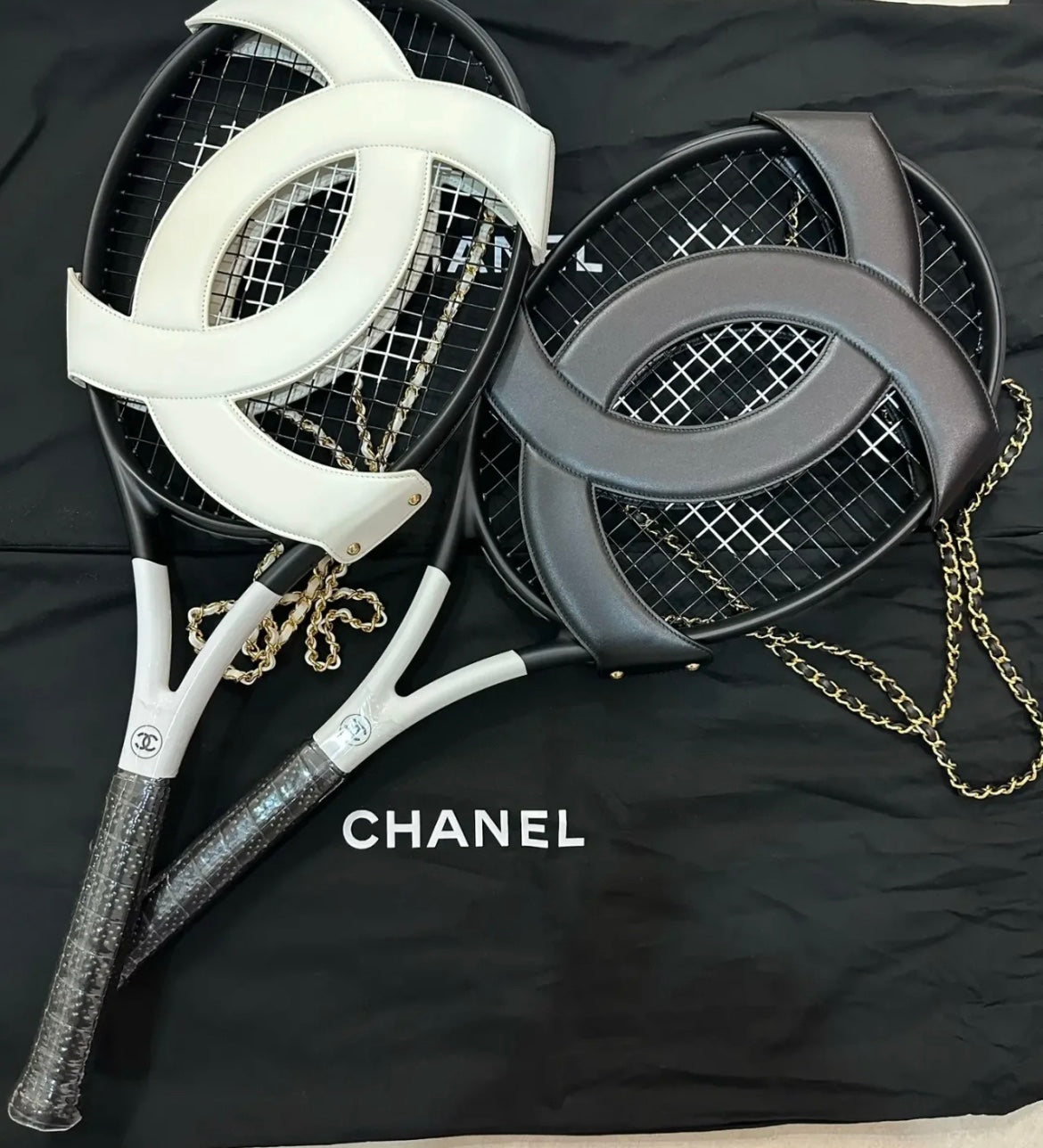 CHANEL TENNIS RACKETS WITH LEATHER CASE