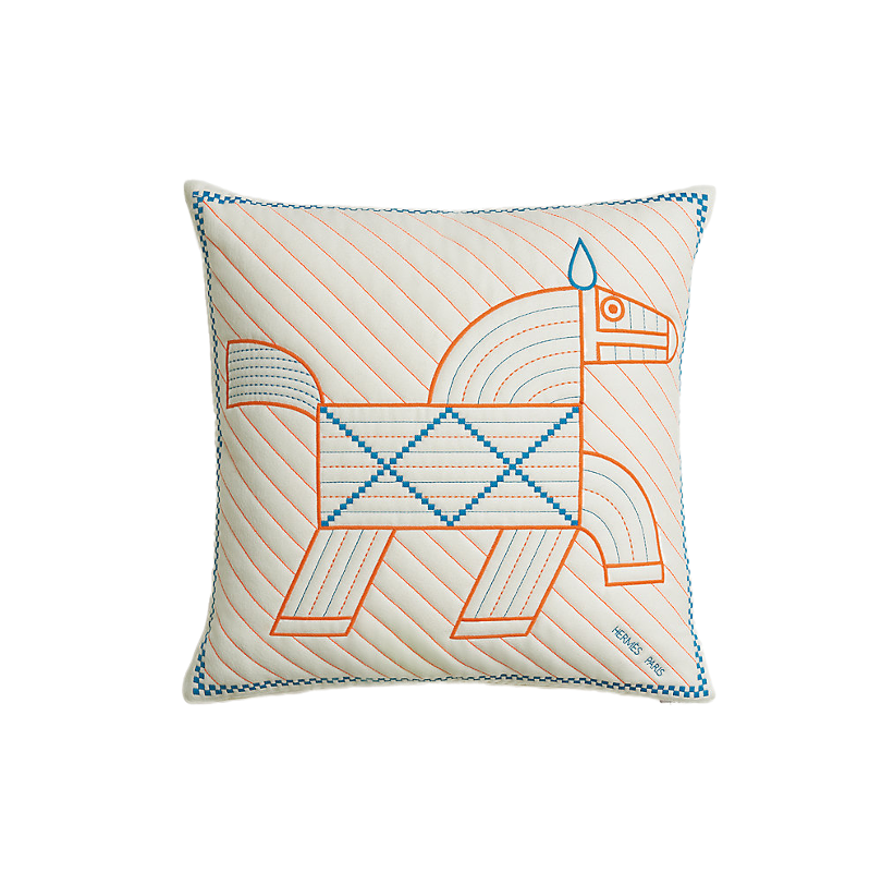 HERMES WOOL ANIMAUX NATTES PILLOW