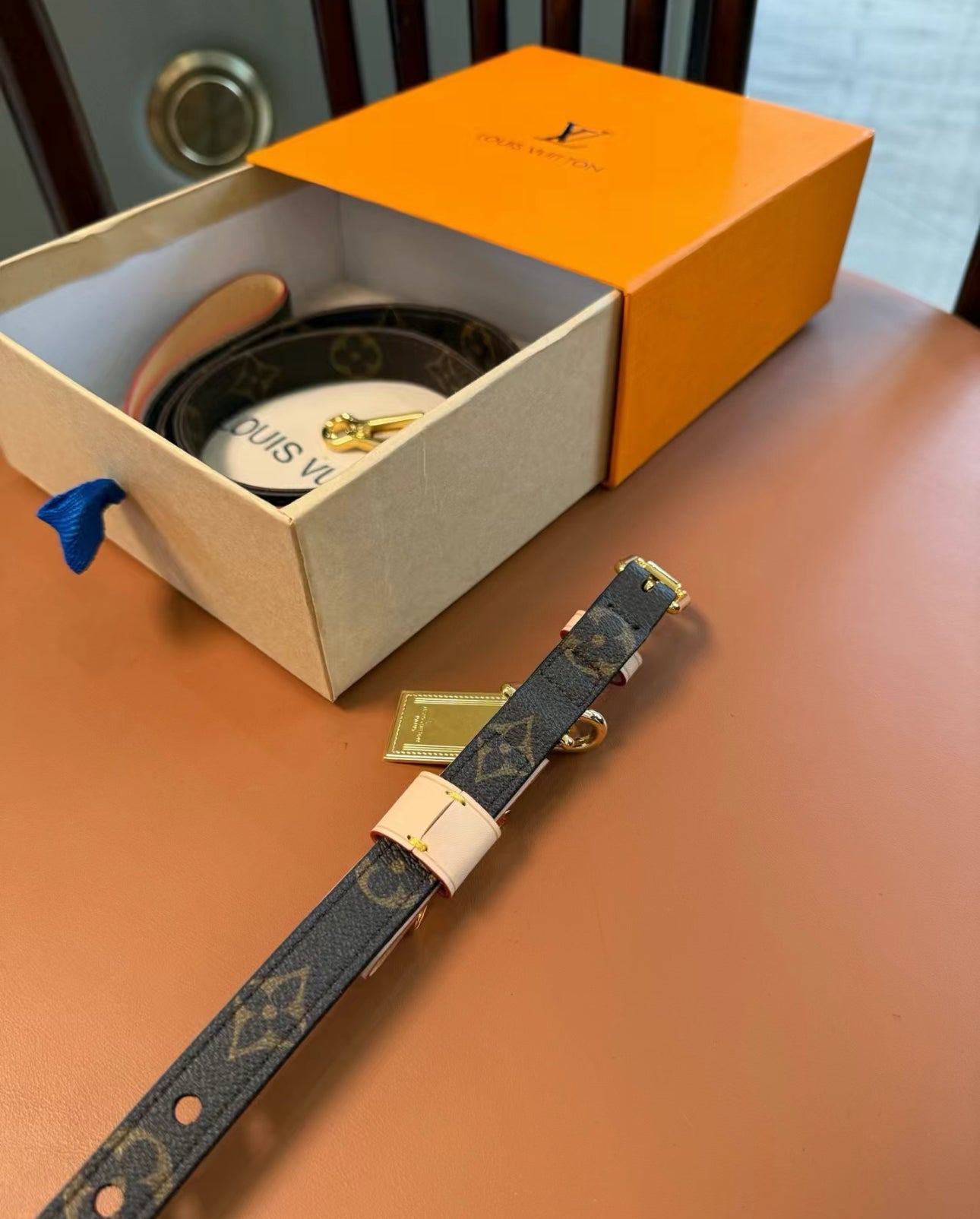 LV DOG COLLAR AND LEASH (BOWTIE)