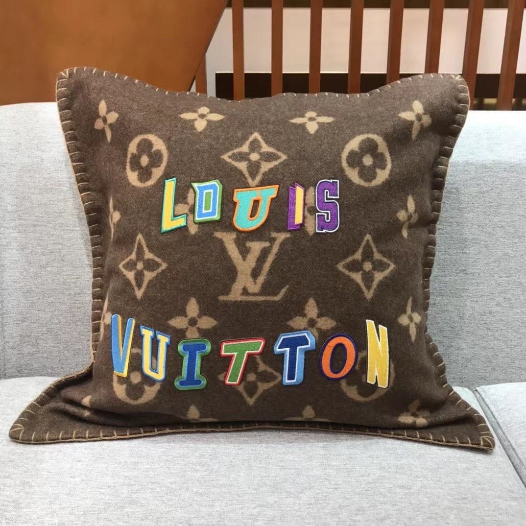 CUSTOM LV WOOL LETTERS THROW PILLOW