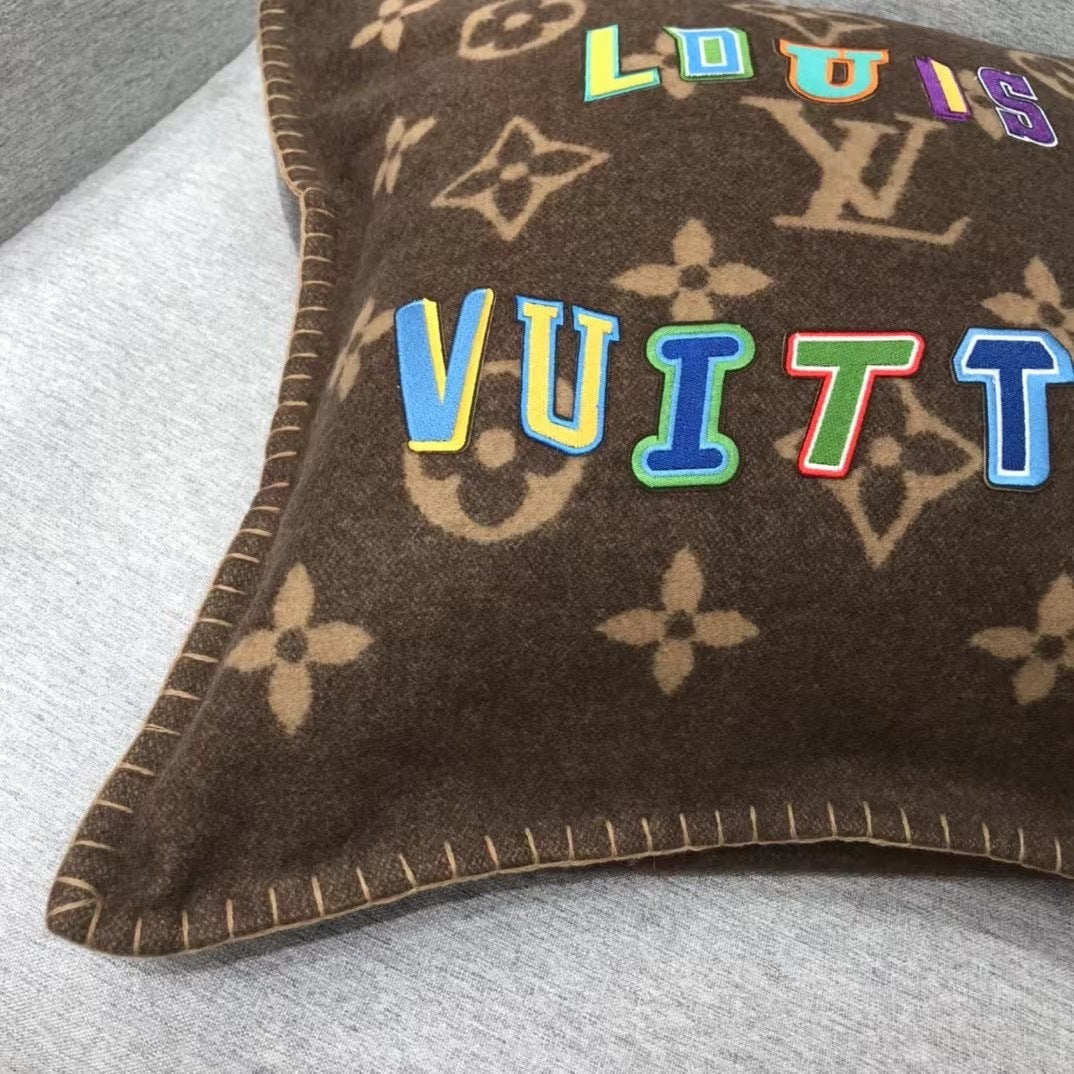 CUSTOM LV WOOL LETTERS THROW PILLOW