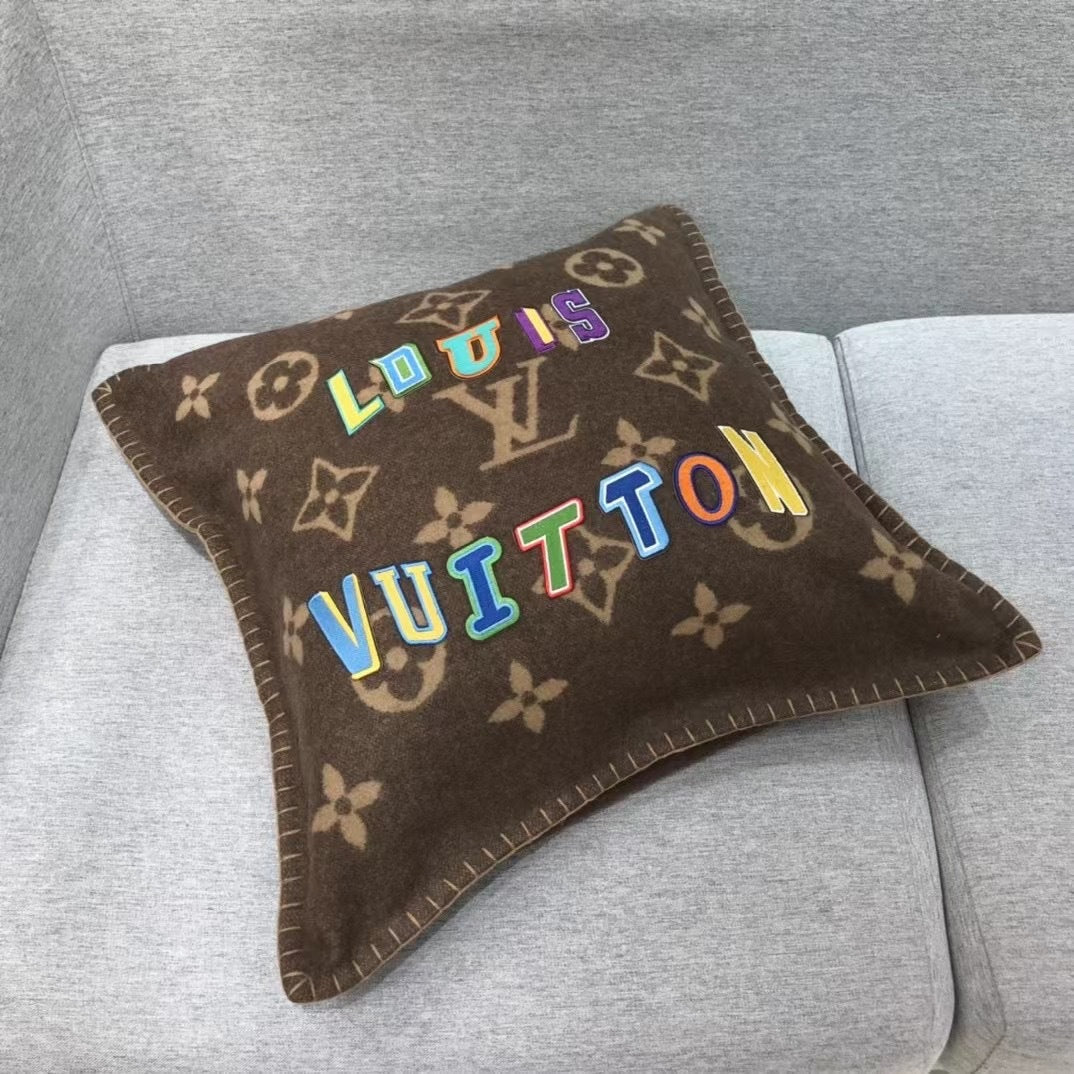 CUSTOM LV WOOL LETTERS THROW PILLOW