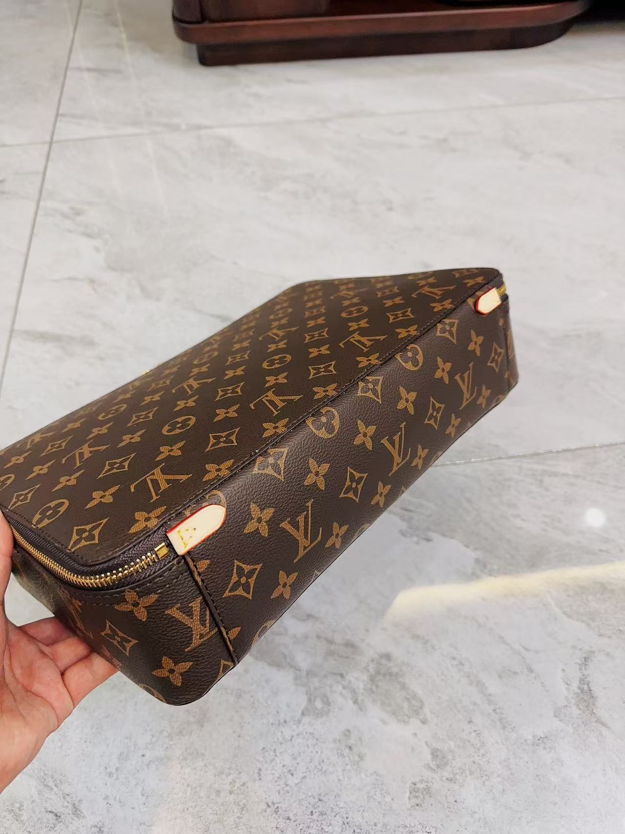 CUSTOM LV MAKE UP 3 IN 1 POUCH SET (BROWN INTERIOR)