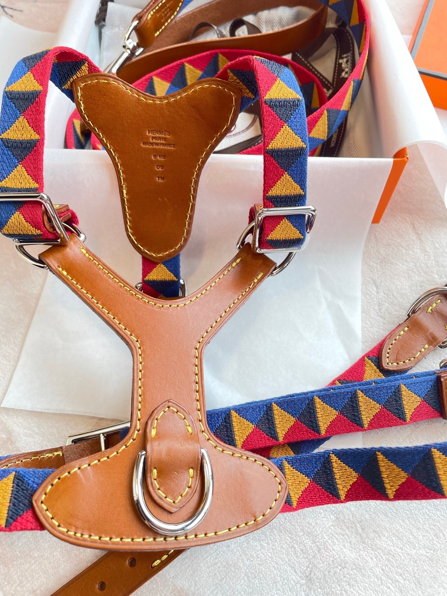 HERMES DOG HARNESS AND LEASH (TRIANGLES)