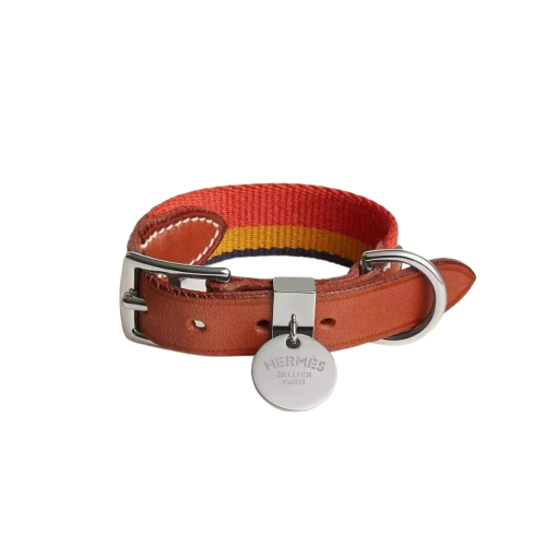 HERMES DOG COLLAR AND LEASH (STRIPES)