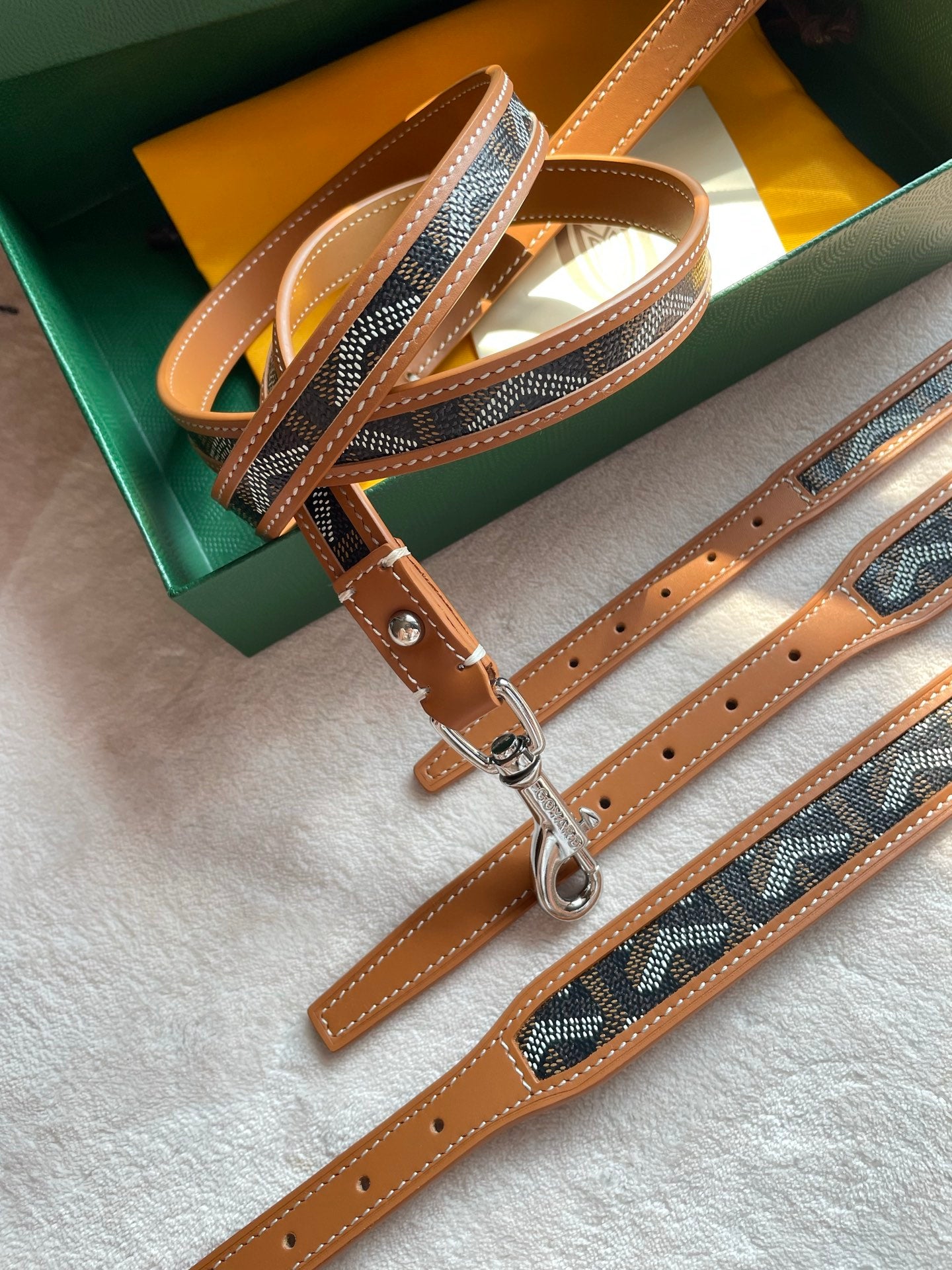 GOYARD DOG COLLAR AND LEASH