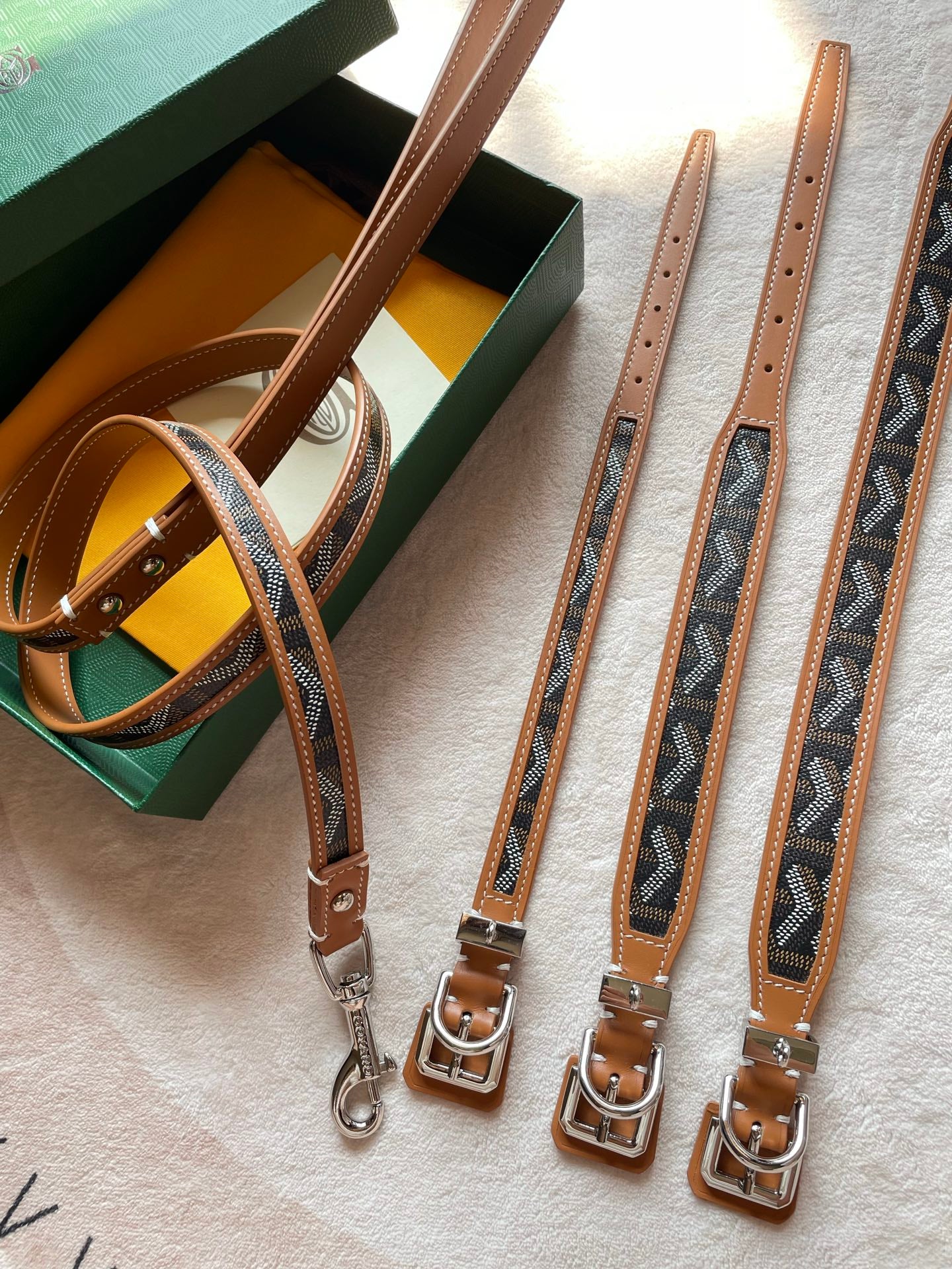GOYARD DOG COLLAR AND LEASH