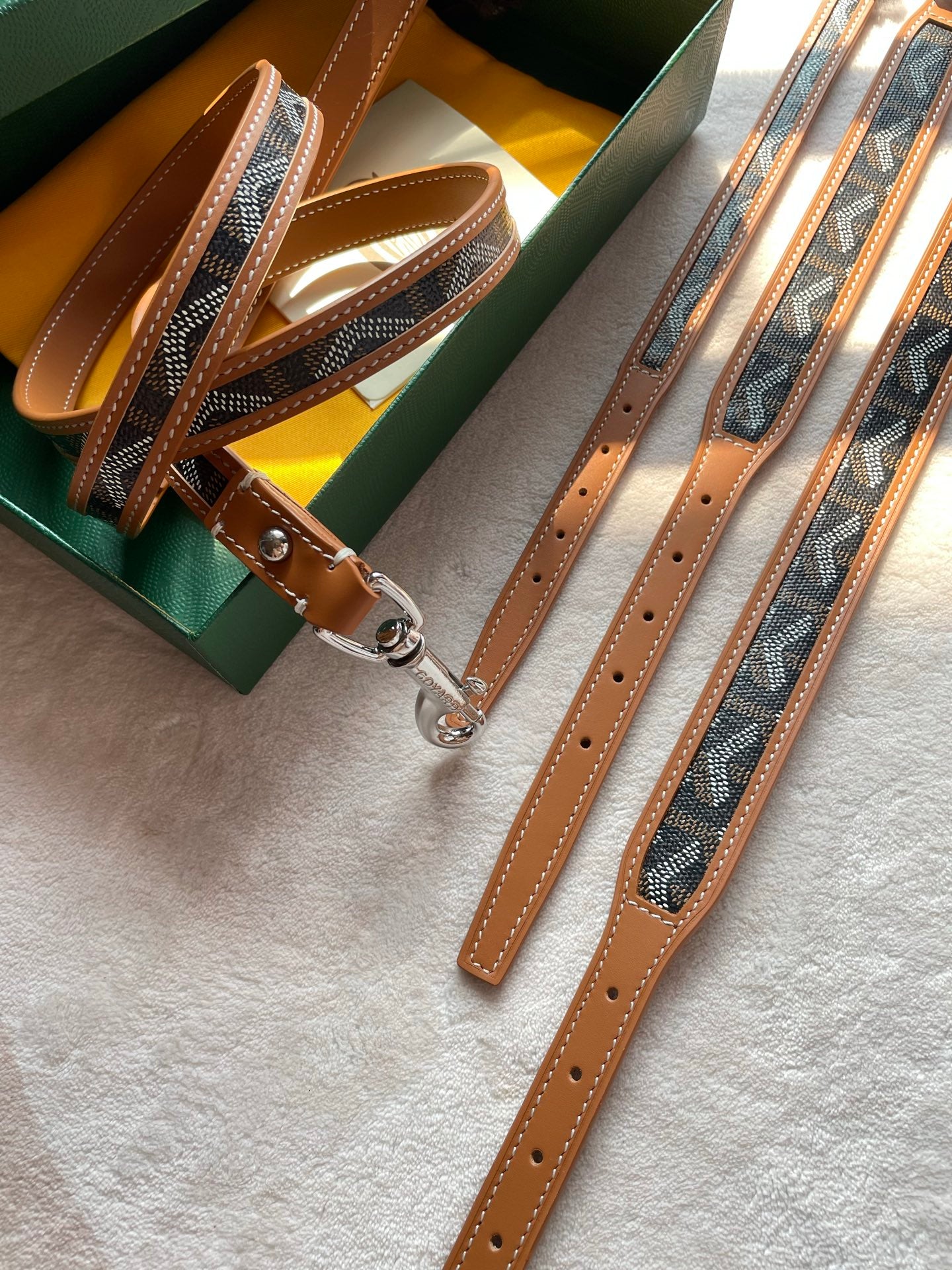 GOYARD DOG COLLAR AND LEASH