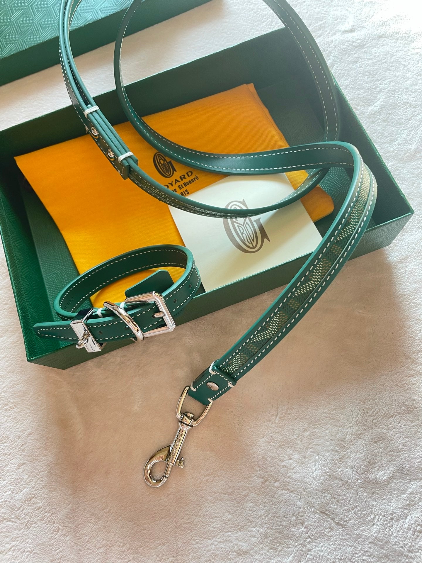 GOYARD DOG COLLAR AND LEASH