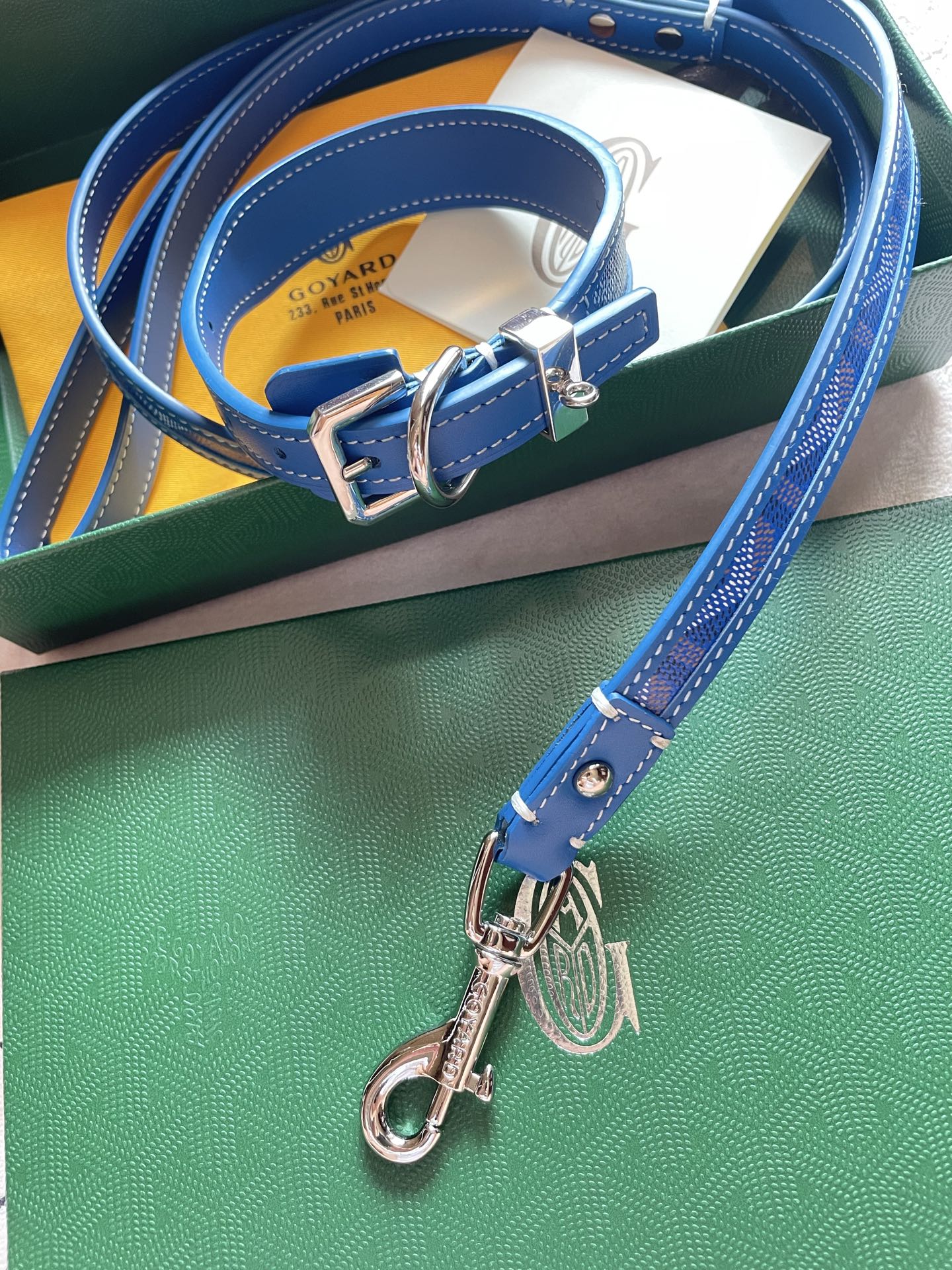 GOYARD DOG COLLAR AND LEASH