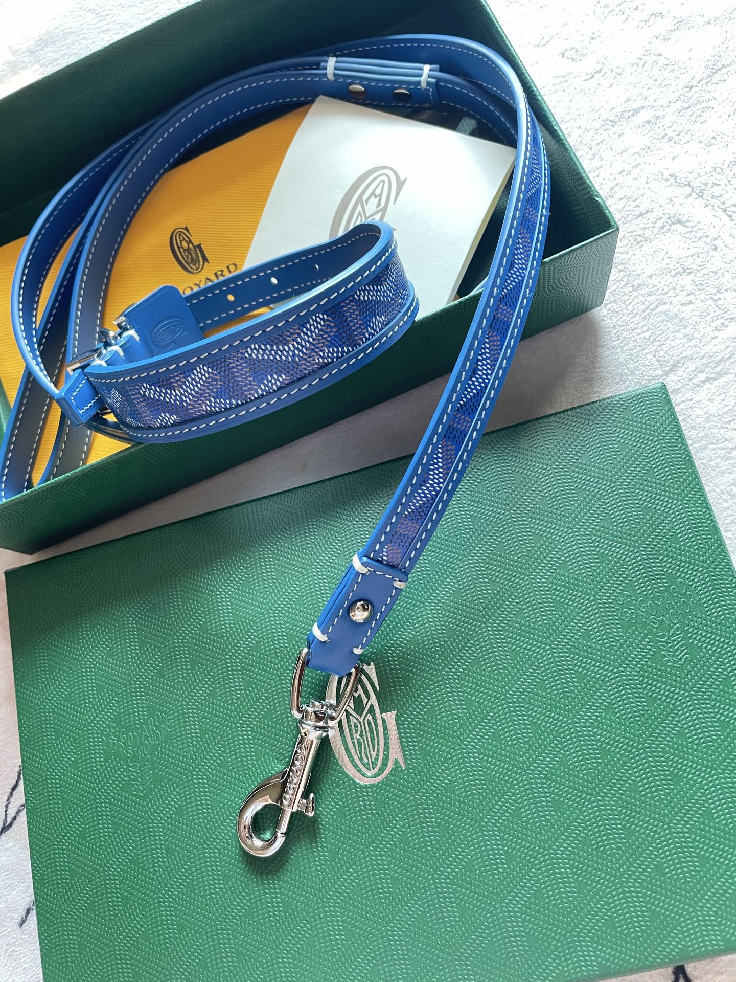 GOYARD DOG COLLAR AND LEASH