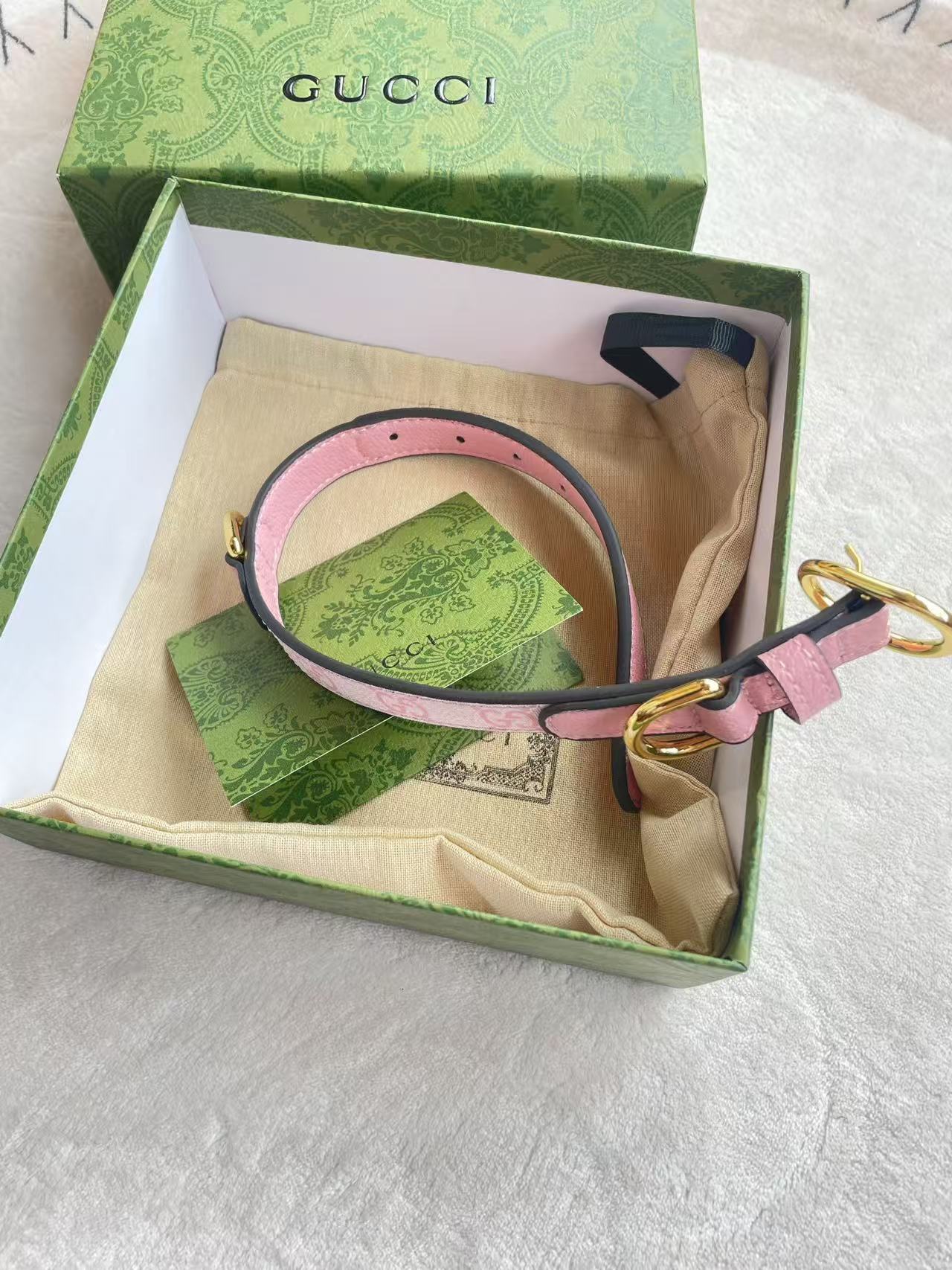GUCCI DOG COLLAR AND LEASH (PINK)