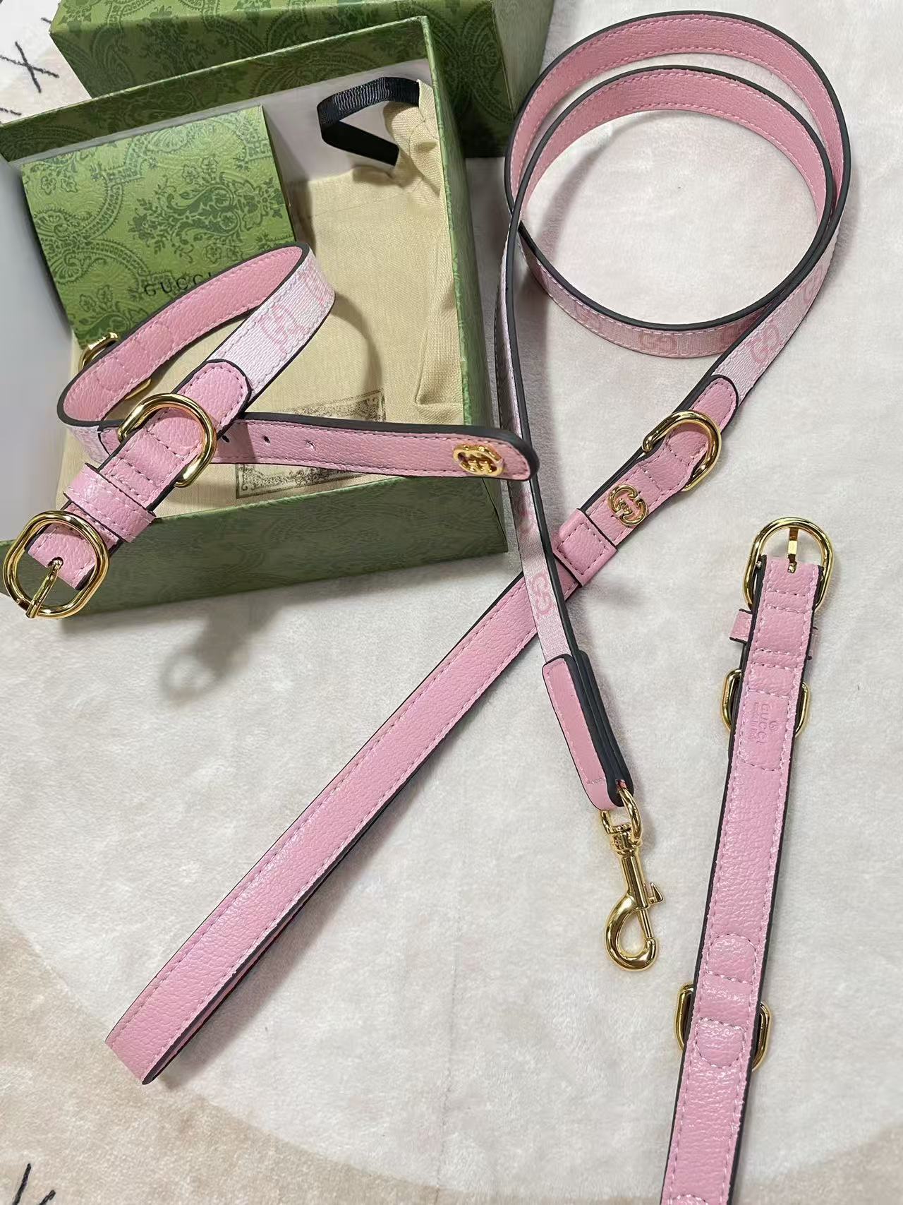 GUCCI DOG COLLAR AND LEASH (PINK)