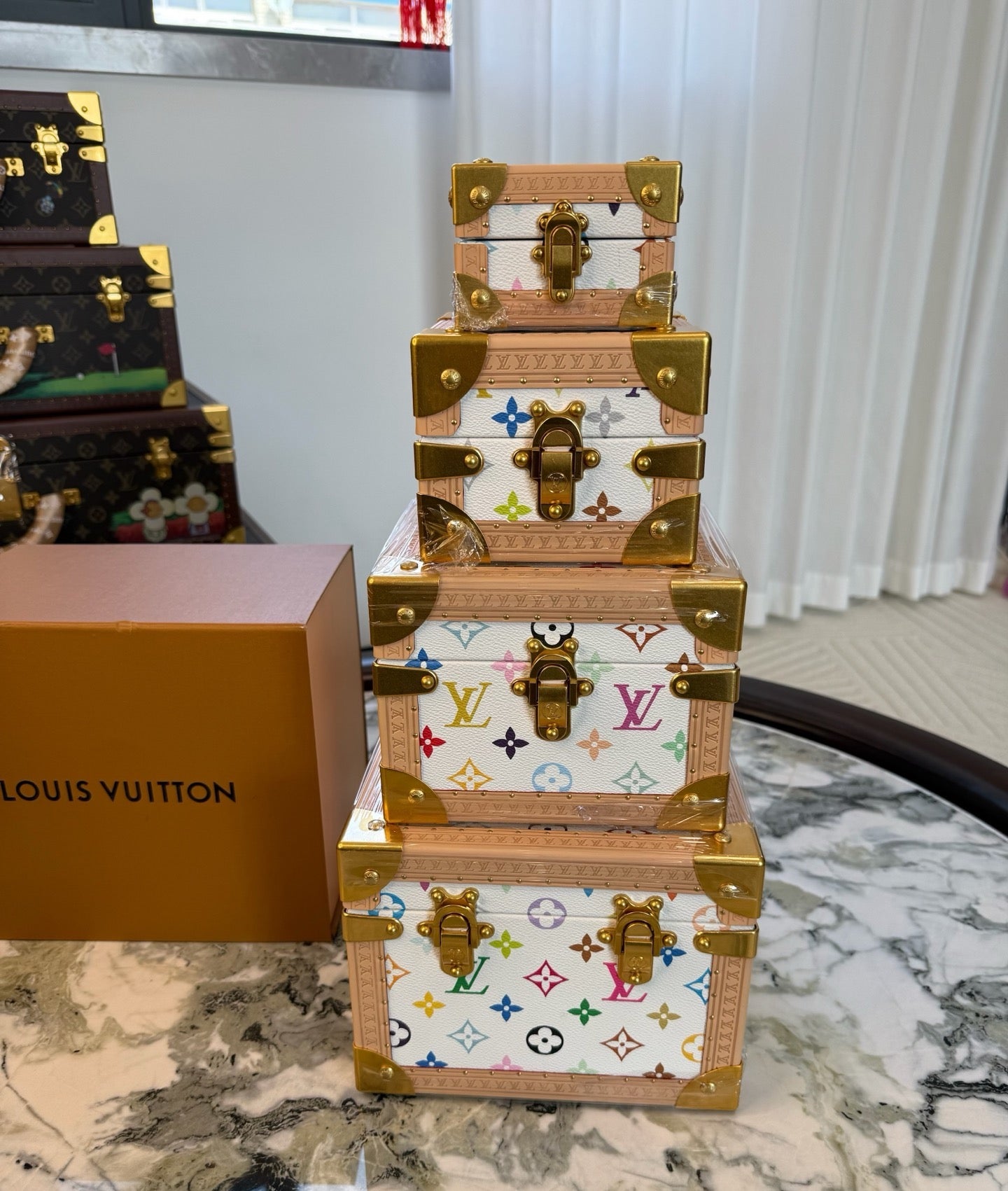 CUSTOM LV PYRAMID MONOGRAM TRUNK SET MURAKAMI WHITE