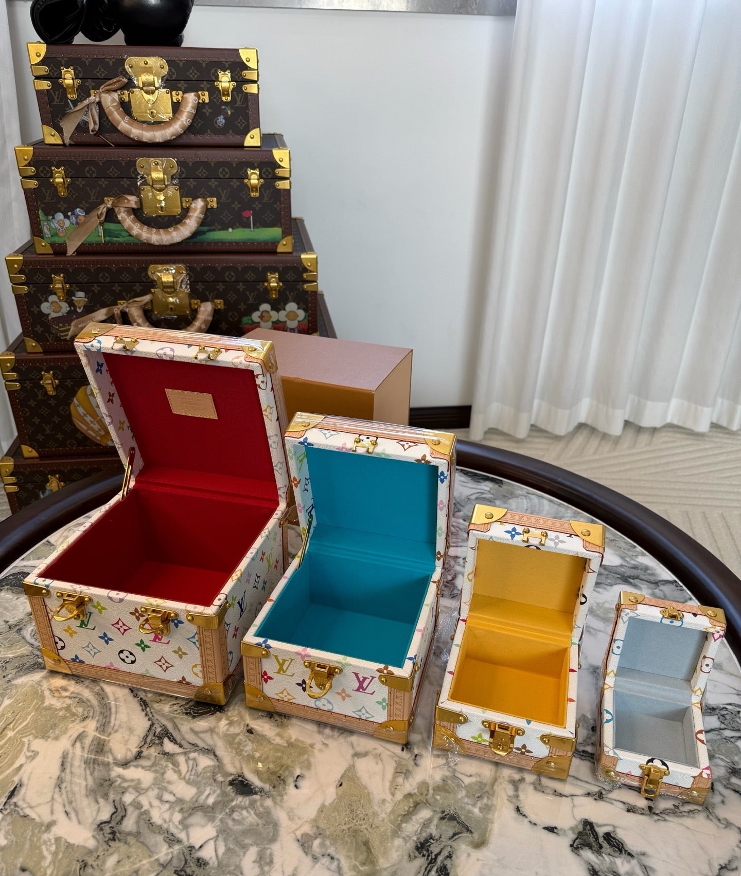 CUSTOM LV PYRAMID MONOGRAM TRUNK SET MURAKAMI WHITE