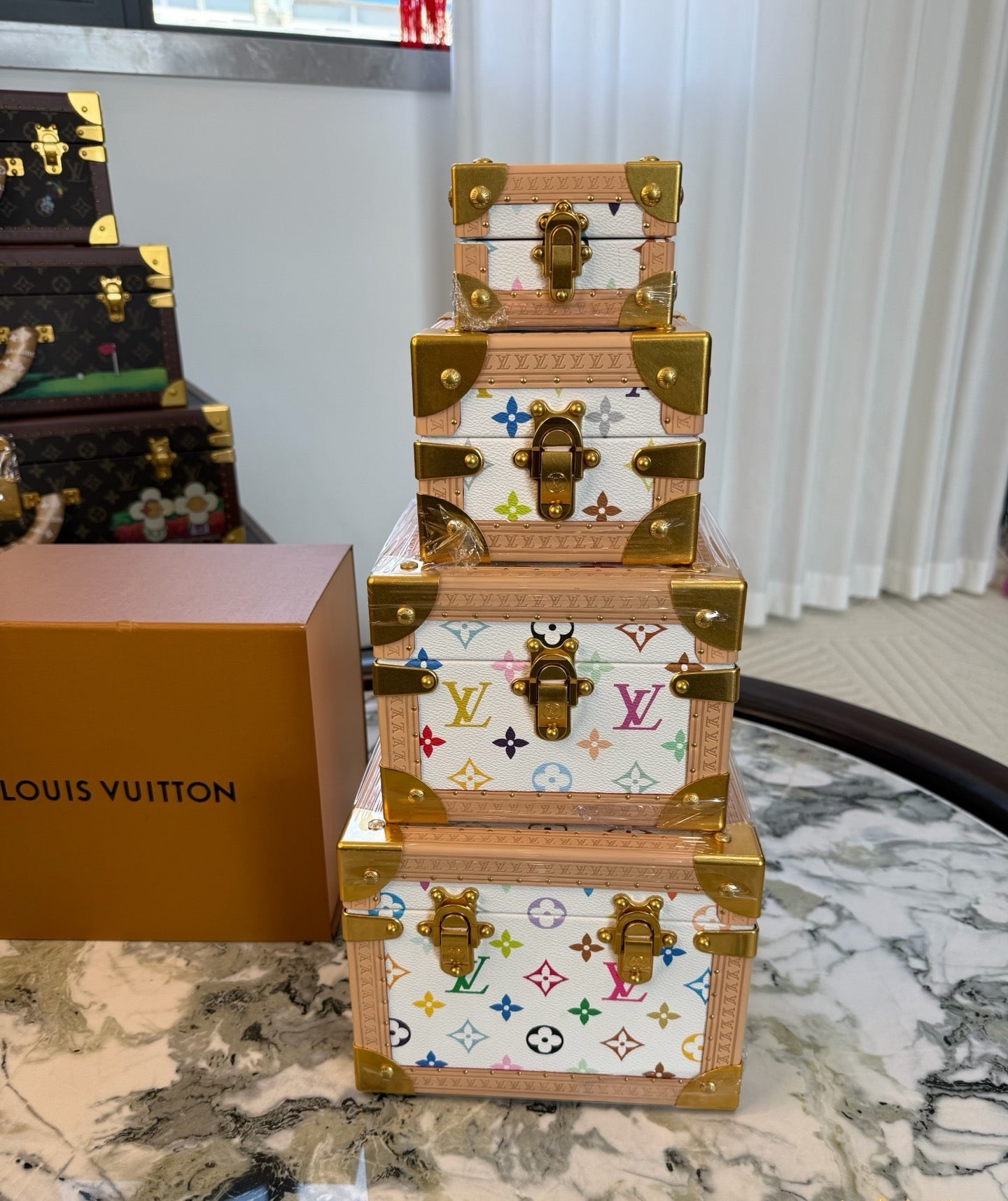 CUSTOM LV PYRAMID MONOGRAM TRUNK SET MURAKAMI WHITE