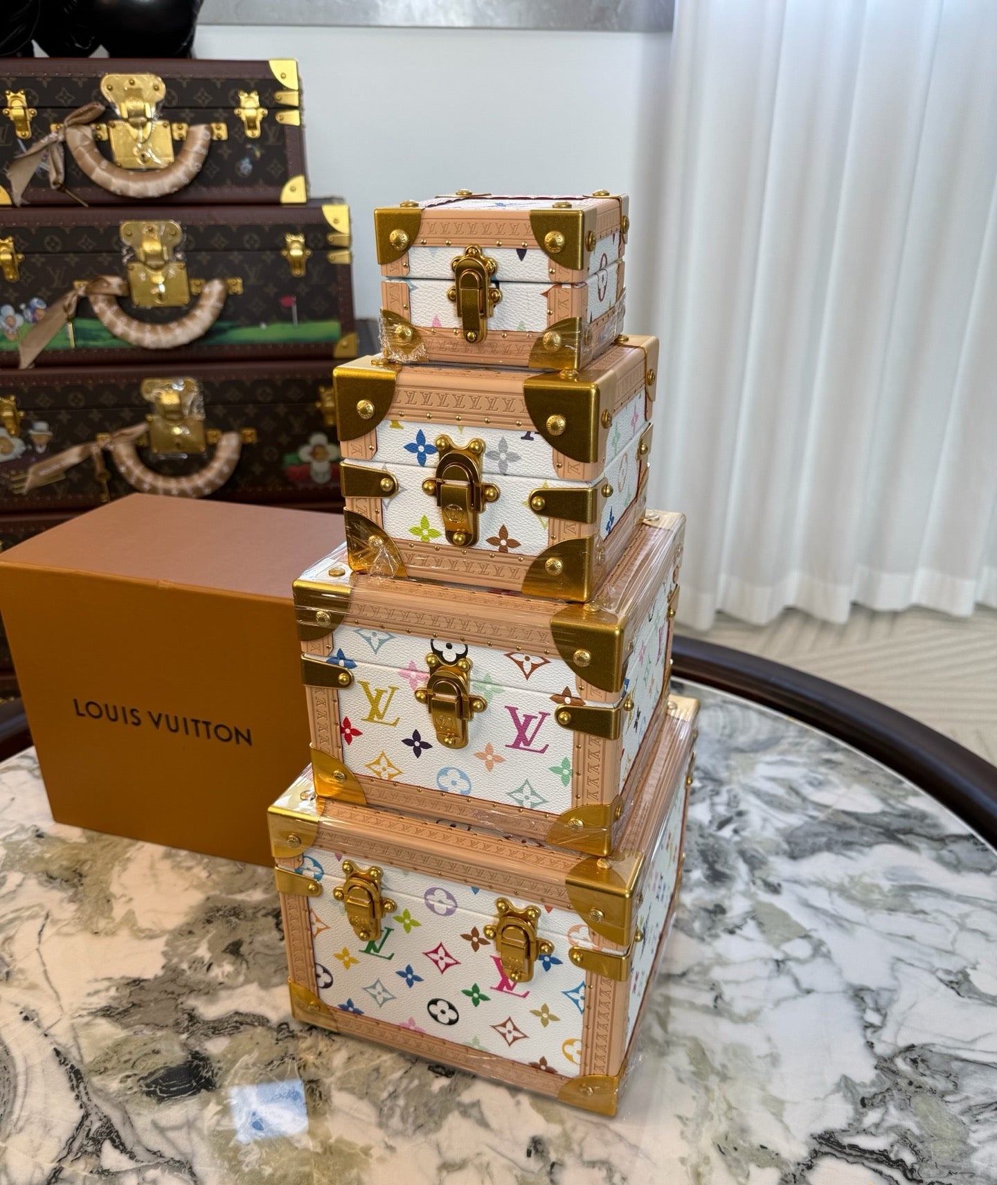 CUSTOM LV PYRAMID MONOGRAM TRUNK SET MURAKAMI WHITE