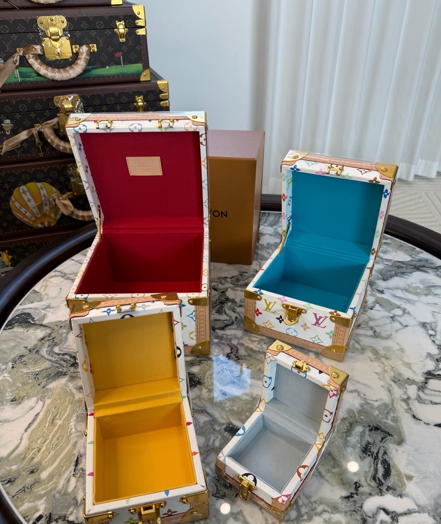 CUSTOM LV PYRAMID MONOGRAM TRUNK SET MURAKAMI WHITE