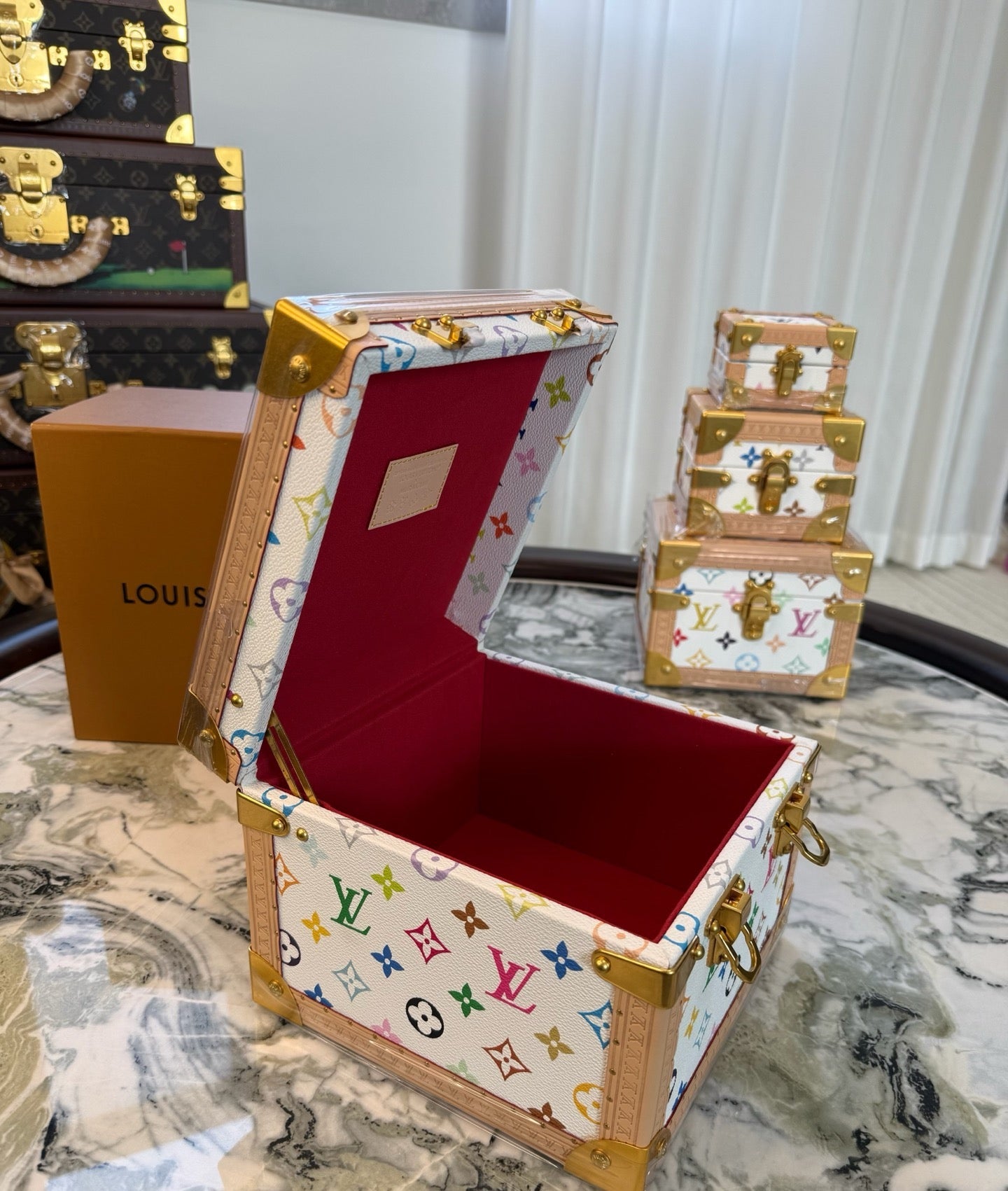 CUSTOM LV PYRAMID MONOGRAM TRUNK SET MURAKAMI WHITE