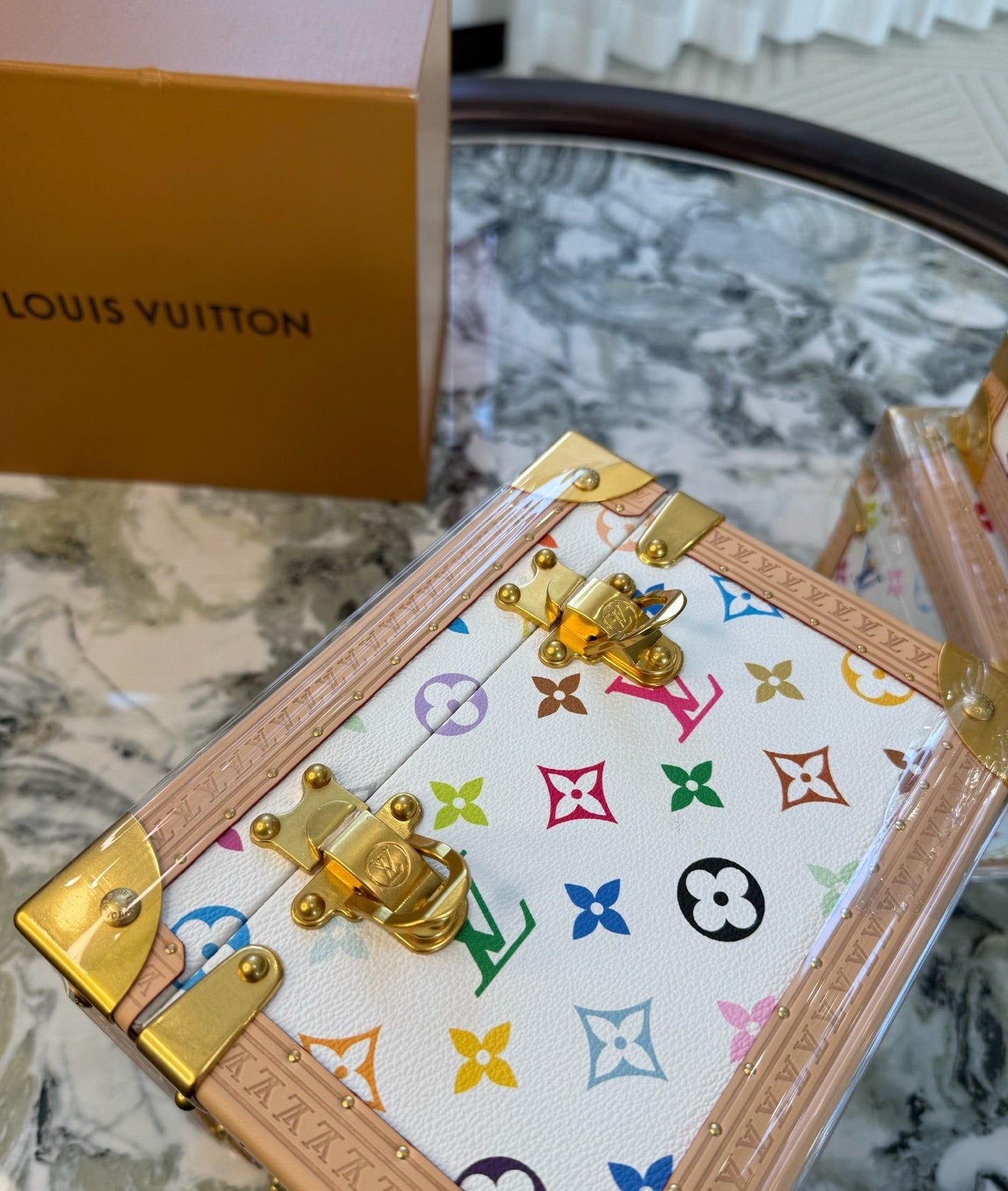 CUSTOM LV PYRAMID MONOGRAM TRUNK SET MURAKAMI WHITE