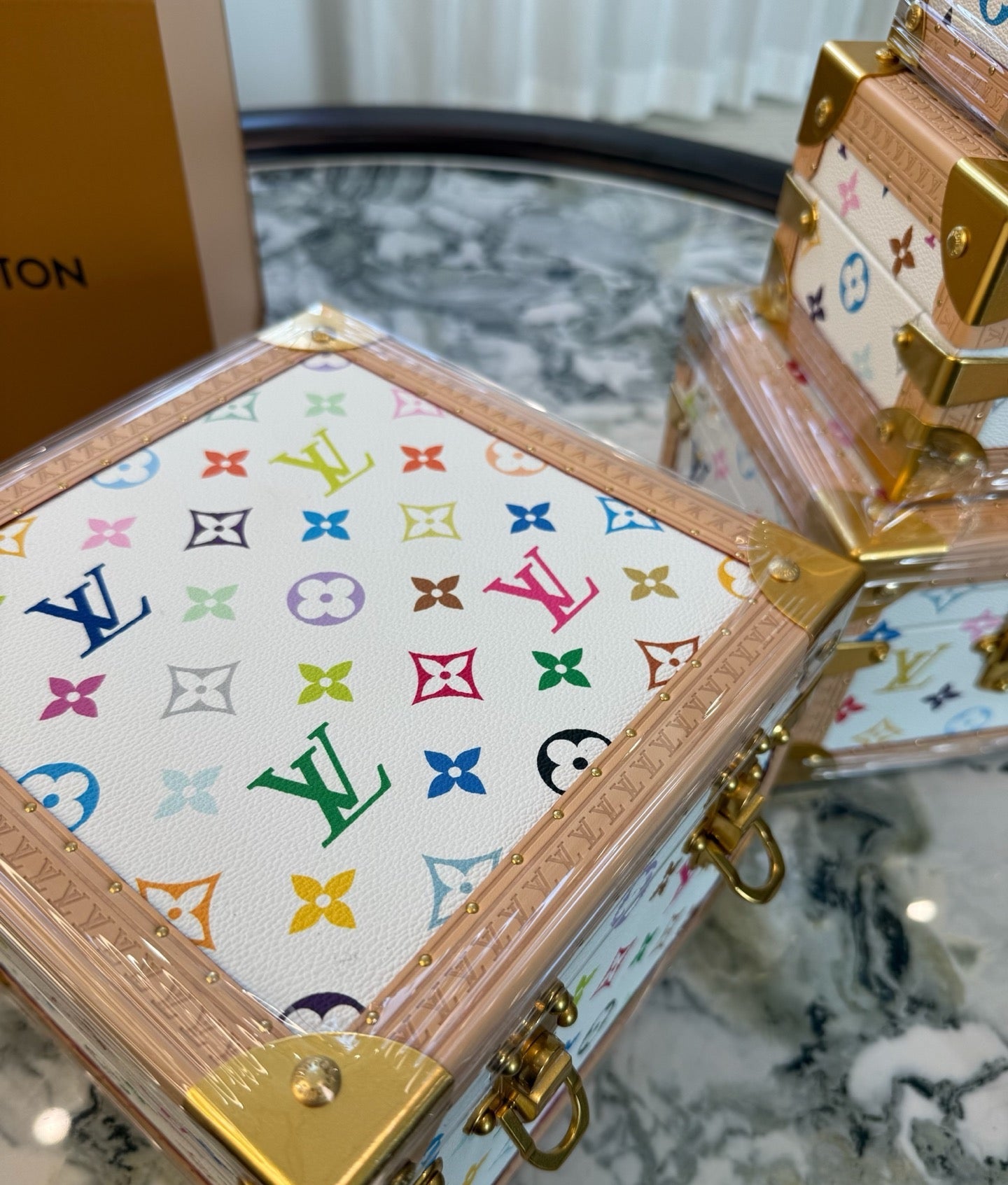 CUSTOM LV PYRAMID MONOGRAM TRUNK SET MURAKAMI WHITE