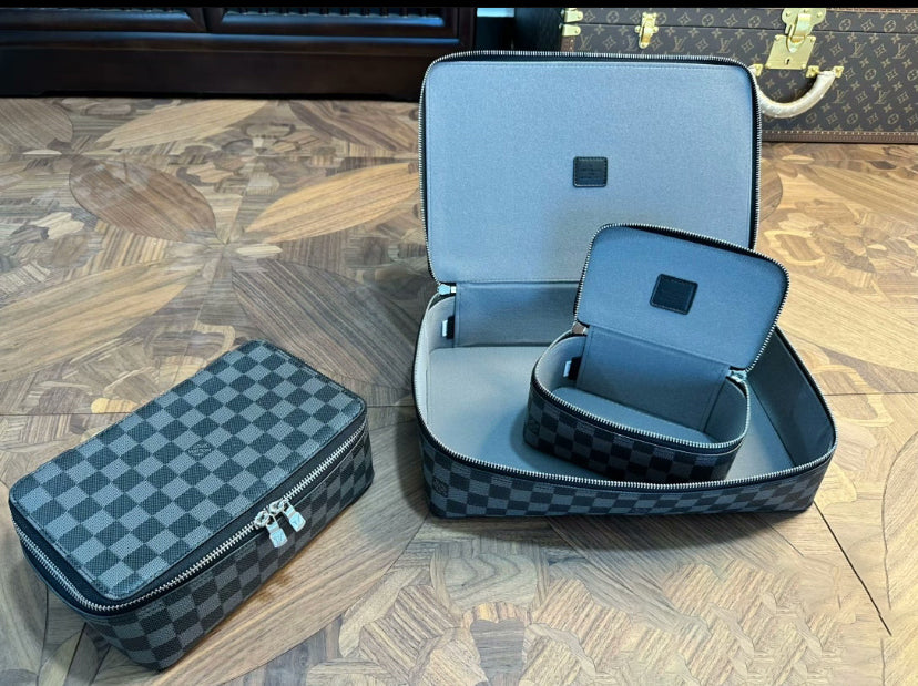 CUSTOM LV MAKE UP 3 IN 1 POUCH SET (CHECKERED)
