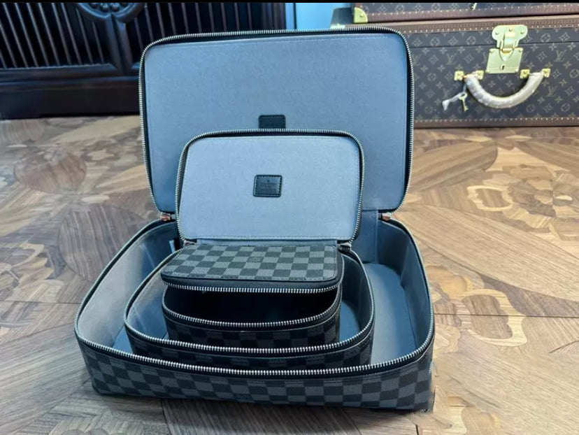 CUSTOM LV MAKE UP 3 IN 1 POUCH SET (CHECKERED)