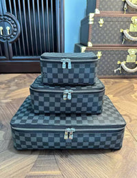 CUSTOM LV MAKE UP 3 IN 1 POUCH SET (CHECKERED)