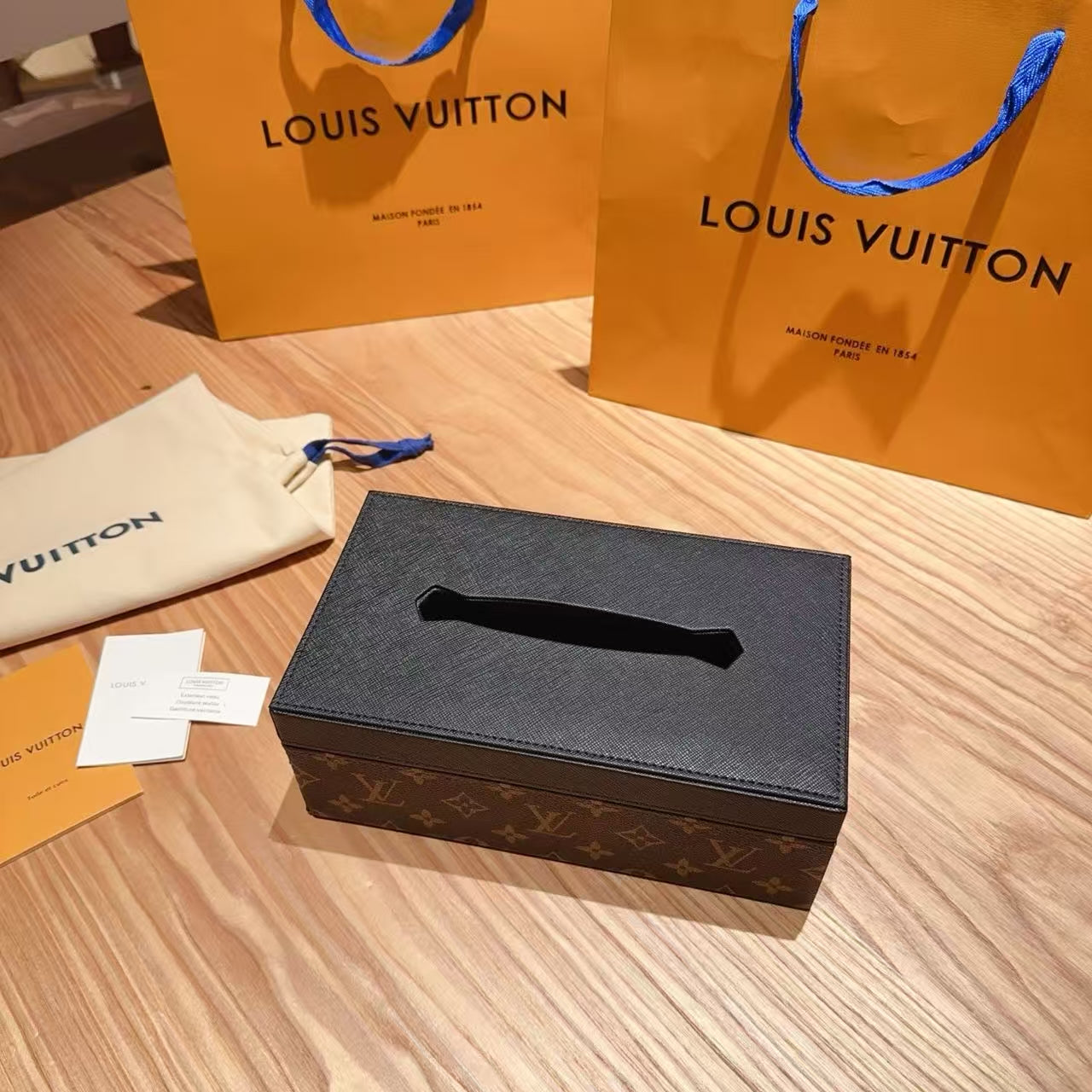 CUSTOM LV LEATHER TISSUE BOX COVER 2.0