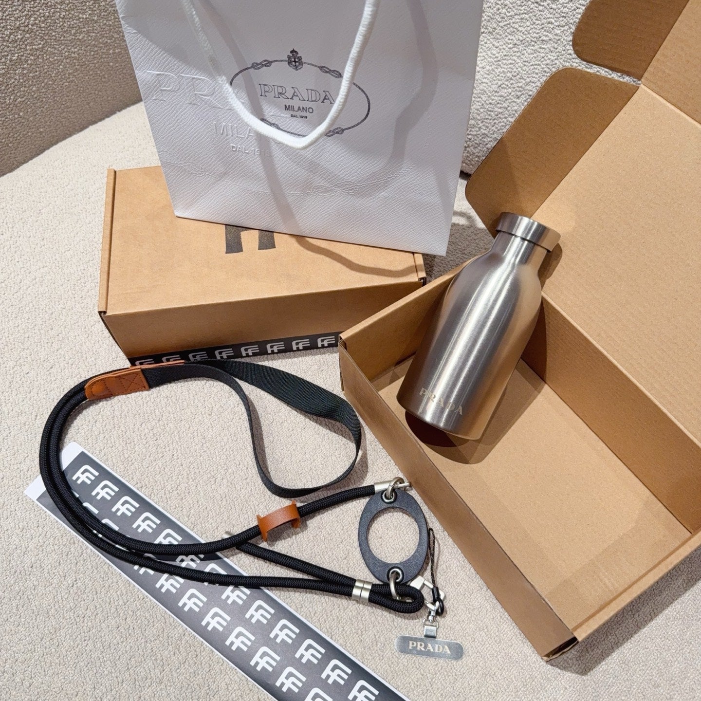 PRADA STEEL BOTTLE WITH STRAP
