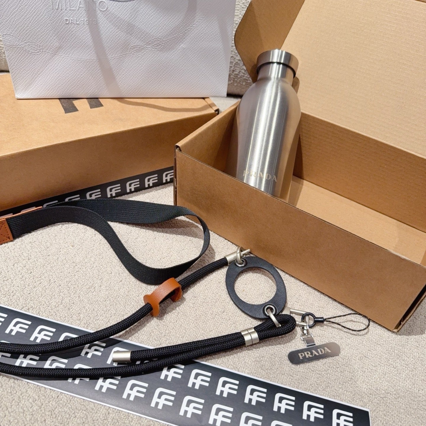 PRADA STEEL BOTTLE WITH STRAP