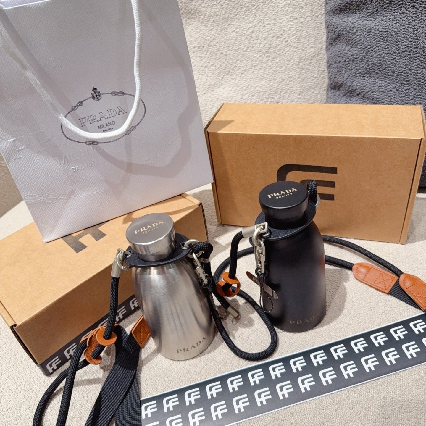 PRADA STEEL BOTTLE WITH STRAP